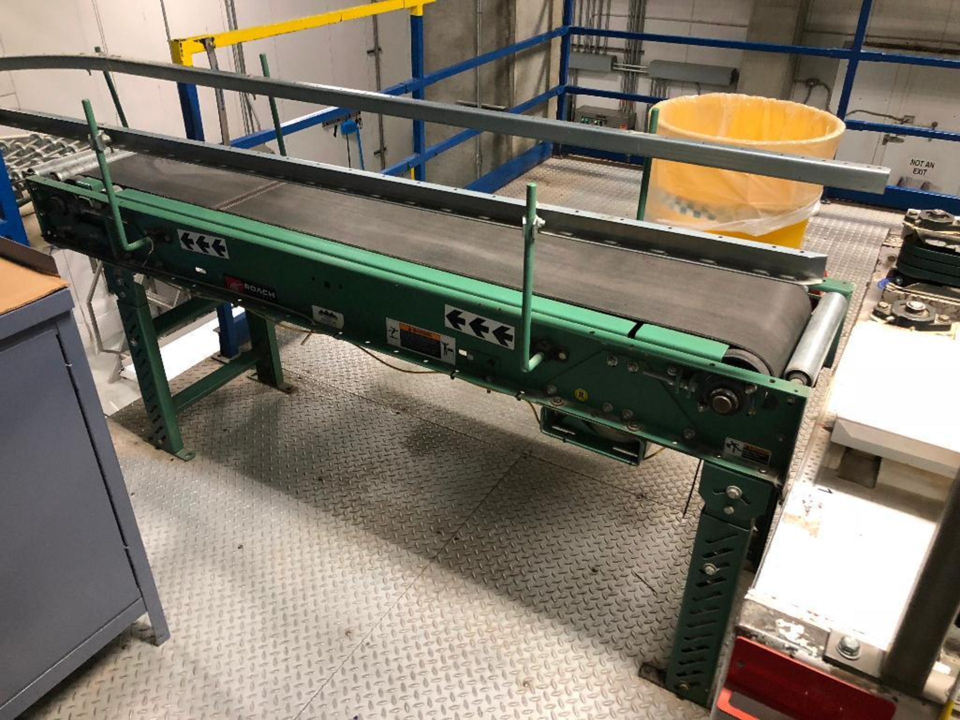 Hytrol mild steel conveyor, 72 in. x 12 in. x 32 in. tall, rubber belt, motor and drive.. **Rigging