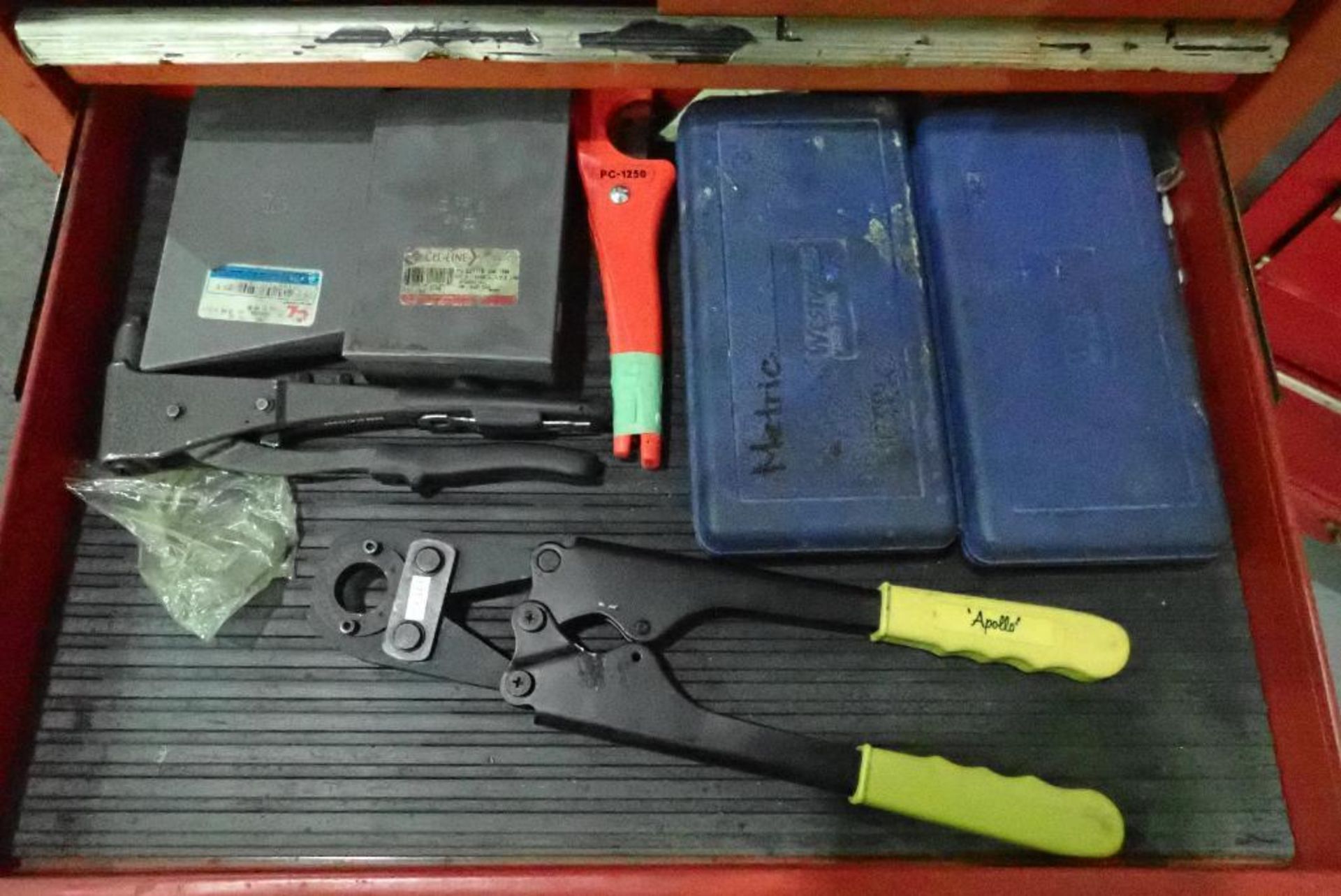 (2) tool chests with contents, wrenches, sockets, drill bits screw drivers, air tools, hammers, plie - Image 27 of 31