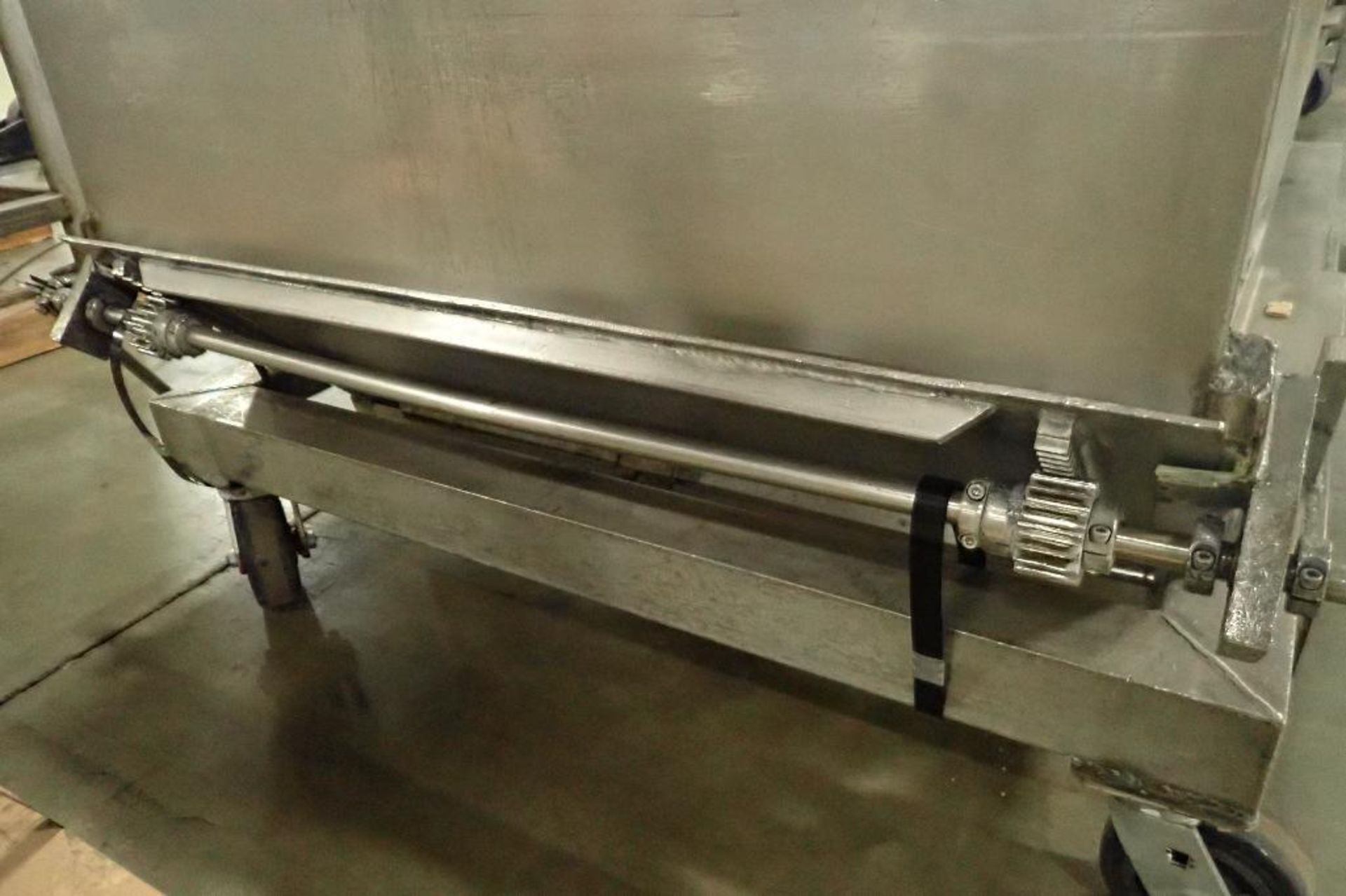 SS dough trough, 60 in. long x 36 in. wide x 25 in. deep, slant bottom, slide gate discharge, SS fra - Image 3 of 4