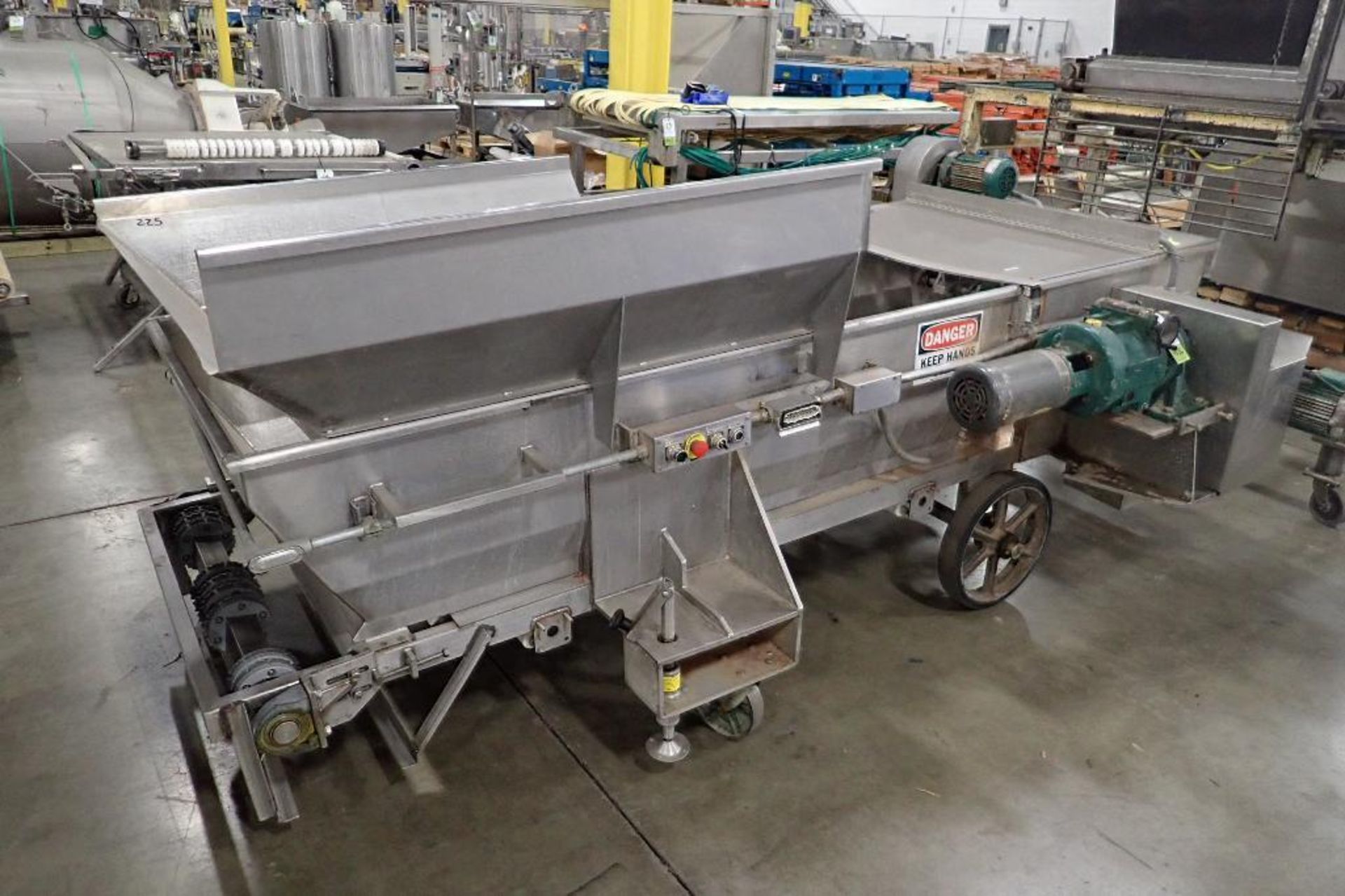 SS dough feeding conveyor, 108 in. long x 40 in. wide x 20 in. deep, missing belt, lump buster, moto - Image 2 of 8