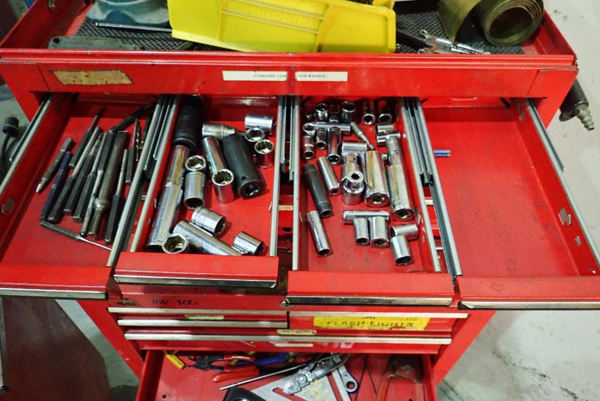 (2) tool chests with contents, wrenches, sockets, drill bits screw drivers, air tools, hammers, plie - Image 3 of 31