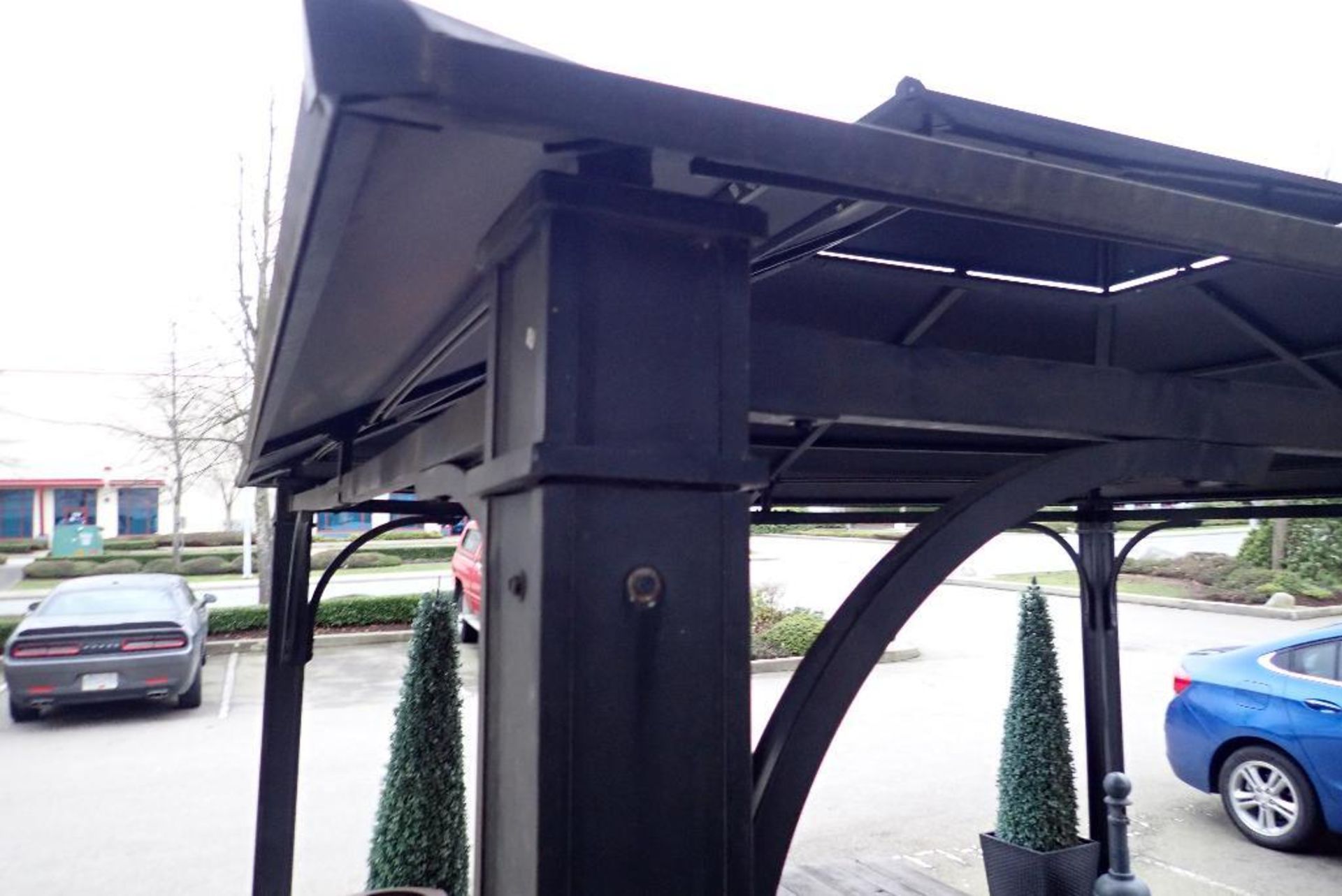 Awning, (3) wooden benches. **Rigging Fee: $150** (Located in Delta, BC Canada.) - Image 2 of 5