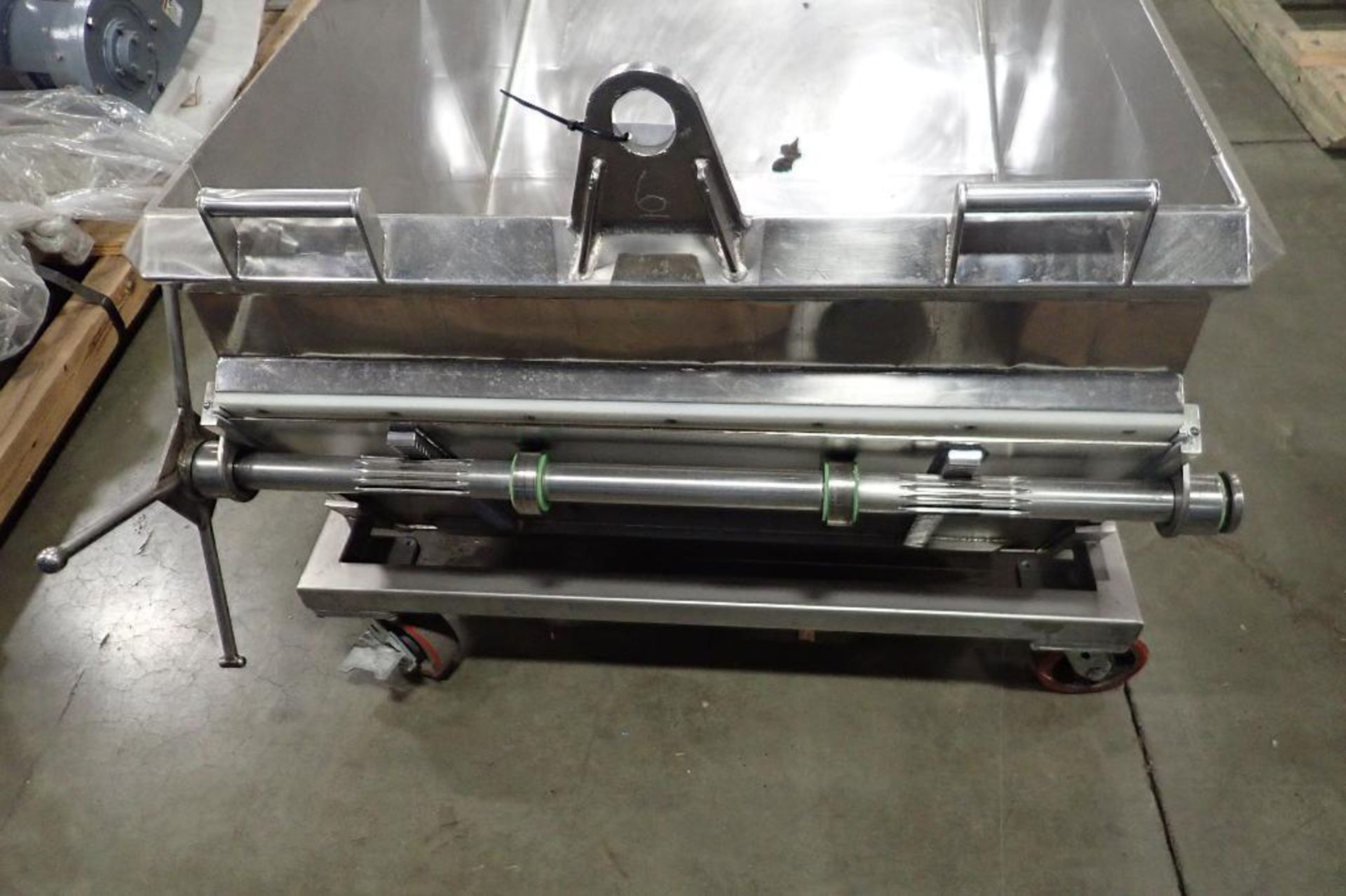 SS dough trough, 72 in. long x 40 in. wide x 30 in. deep, slant bottom, slide gate discharge, SS fra - Image 2 of 5