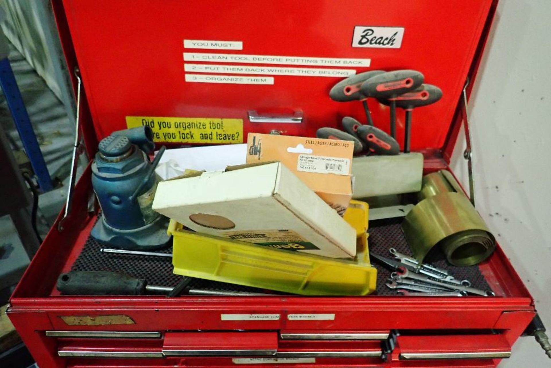 (2) tool chests with contents, wrenches, sockets, drill bits screw drivers, air tools, hammers, plie - Image 2 of 31