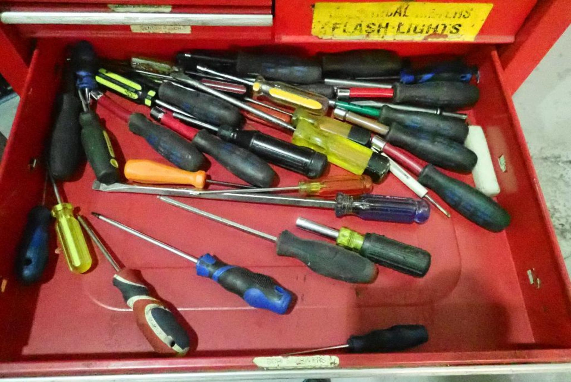 (2) tool chests with contents, wrenches, sockets, drill bits screw drivers, air tools, hammers, plie - Image 9 of 31