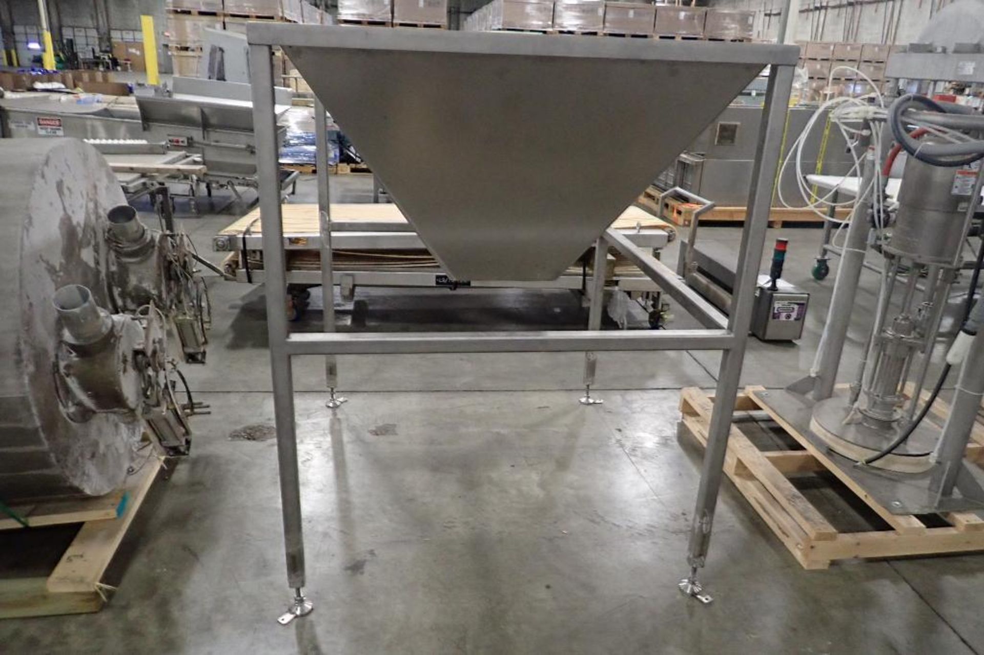 SS dual feed hopper, 59 in. long x 49 in. wide x 29 in. deep, SS frame, 70 in. tall overall. **Riggi - Image 3 of 4