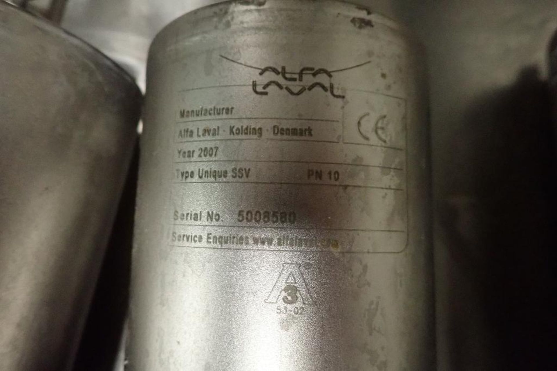 (3) Alfa Laval pneumatic valves, Type: SSV PN10, 1 1/2 in. outlets. **Rigging Fee: $25** (Located in - Image 3 of 5