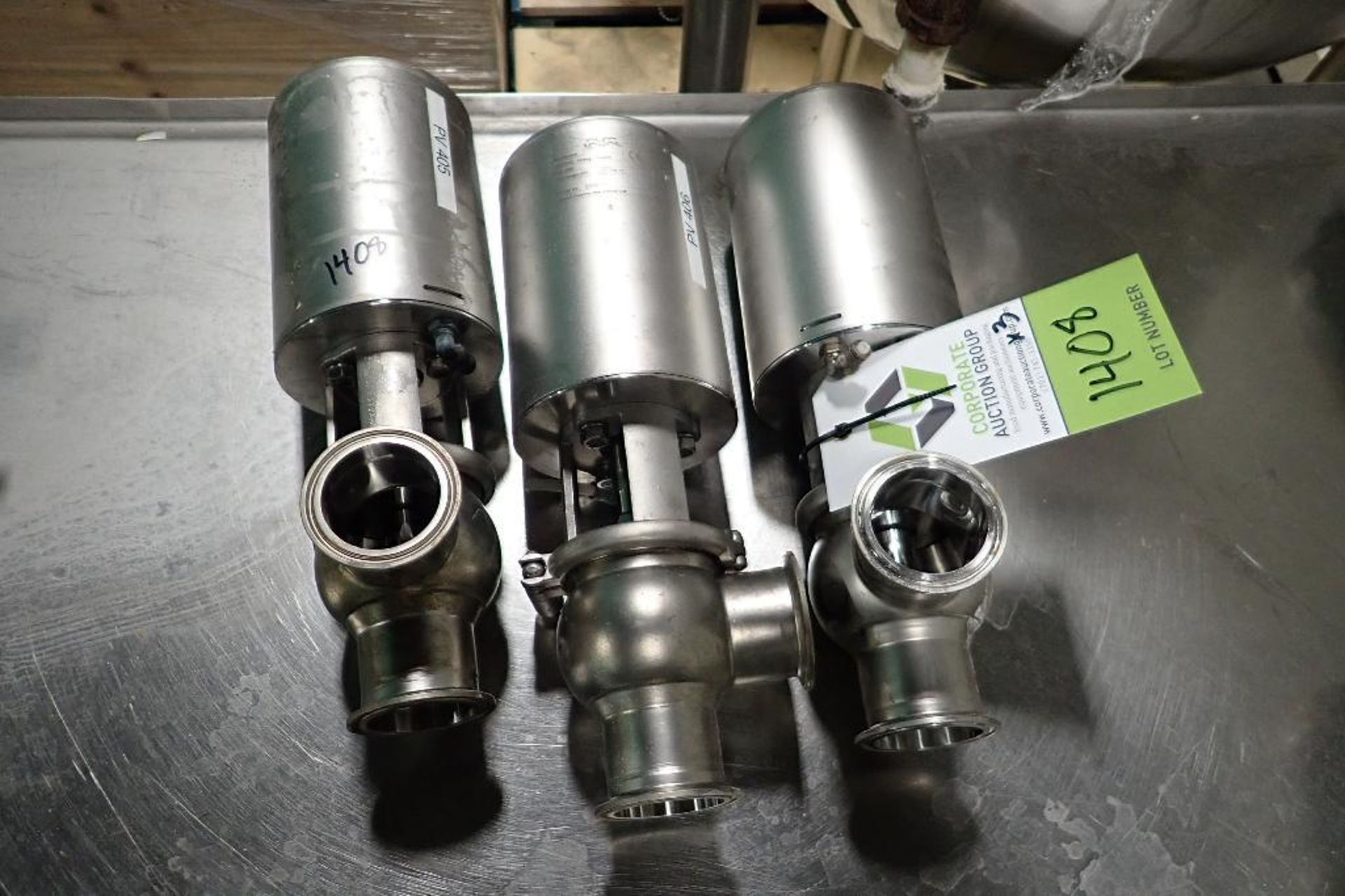 (3) Alfa Laval pneumatic valves, Type: SSV PN10, 2 in. outlets. **Rigging Fee: $25** (Located in Win