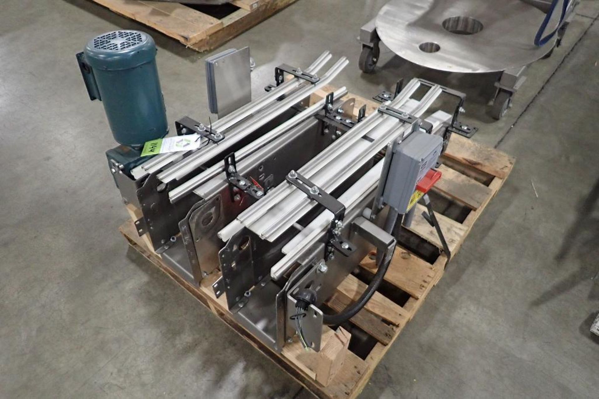 (2) pieces of Nercon conveyor, 36 in. long and 30 in. long, 6 in. belt, SS frames, 1 motor and drive