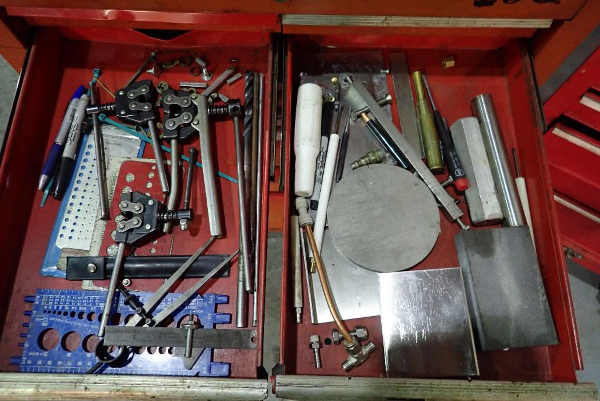 (2) tool chests with contents, wrenches, sockets, drill bits screw drivers, air tools, hammers, plie - Image 25 of 31