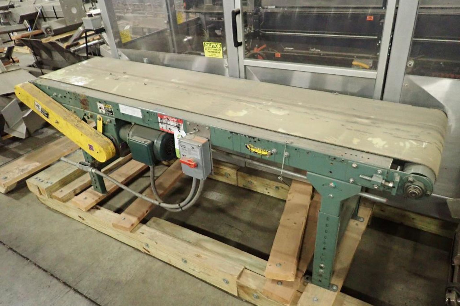 Hytrol belt conveyor, 90 in. long x 18 in. wide x 30 in. tall, motor and drive, mild steel frame, ad