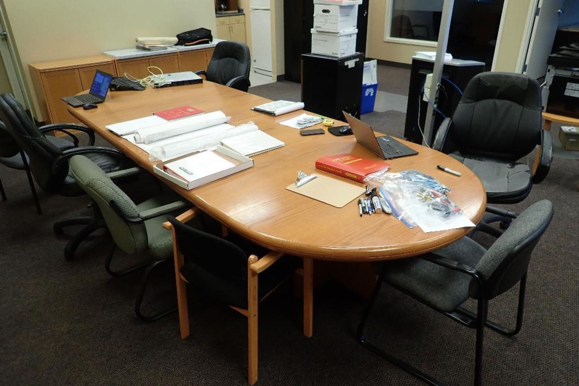 Contents of conference room, conference table, couch, chairs, mini fridge. **Rigging Fee: $400** (Lo - Image 5 of 8