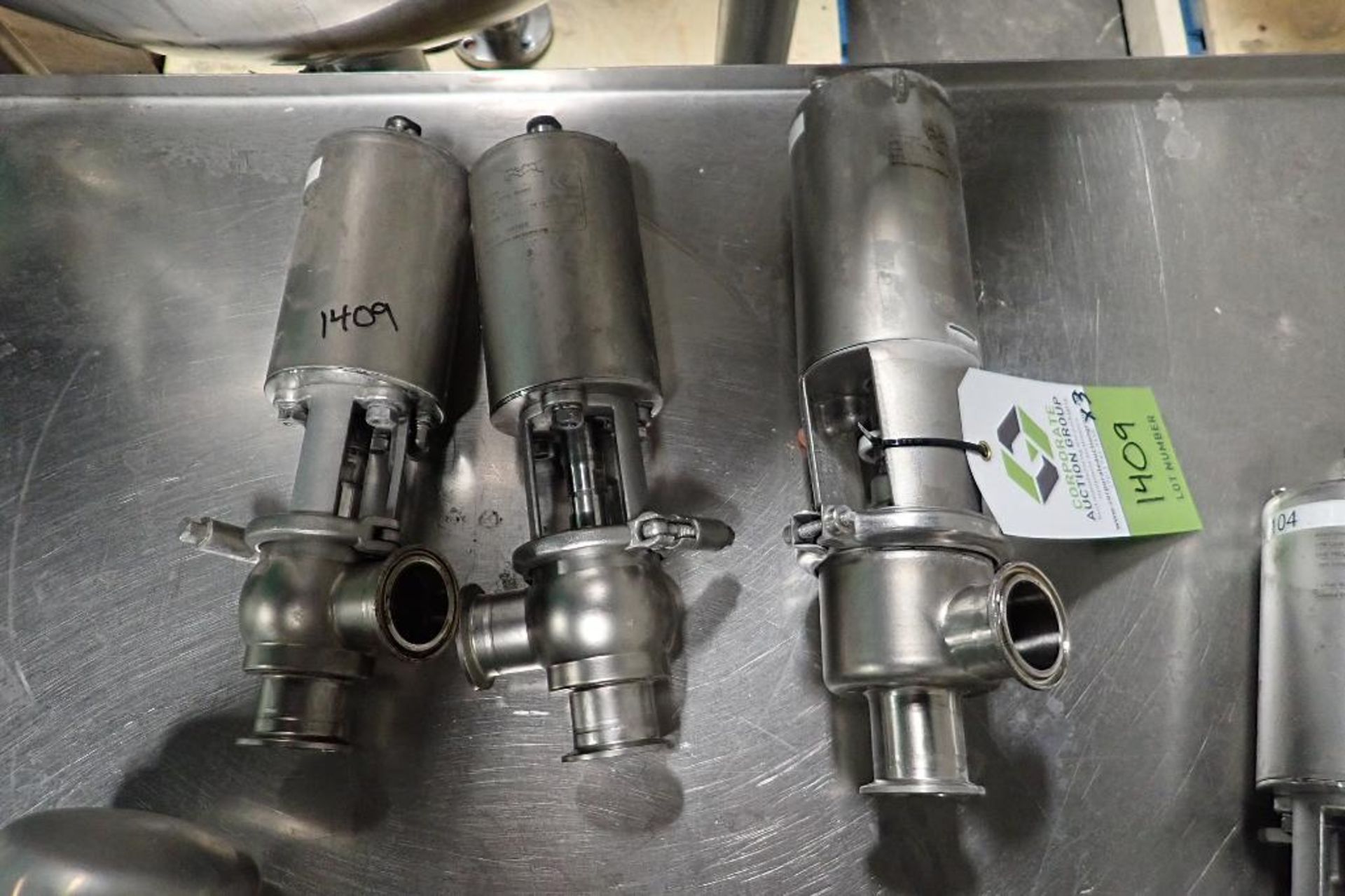 (3) Alfa Laval pneumatic valves, Type: SSV PN10, 1 1/2 in. outlets. **Rigging Fee: $25** (Located in - Image 2 of 5