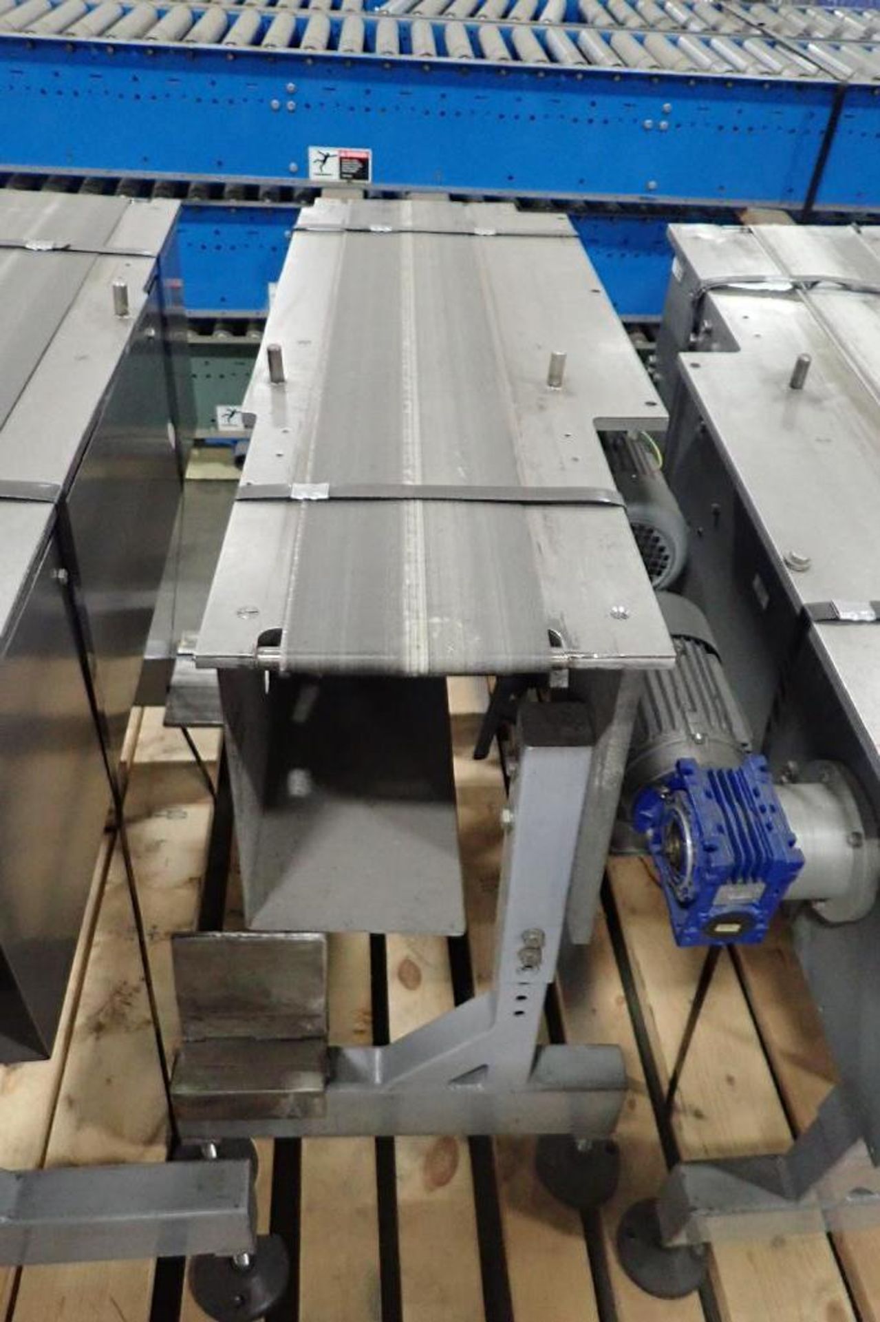 (5) conveyors, 39 in. long x 5 in. wide x 33 in. tall, SS bed, mild steel frame, motor and drives (L - Image 7 of 12