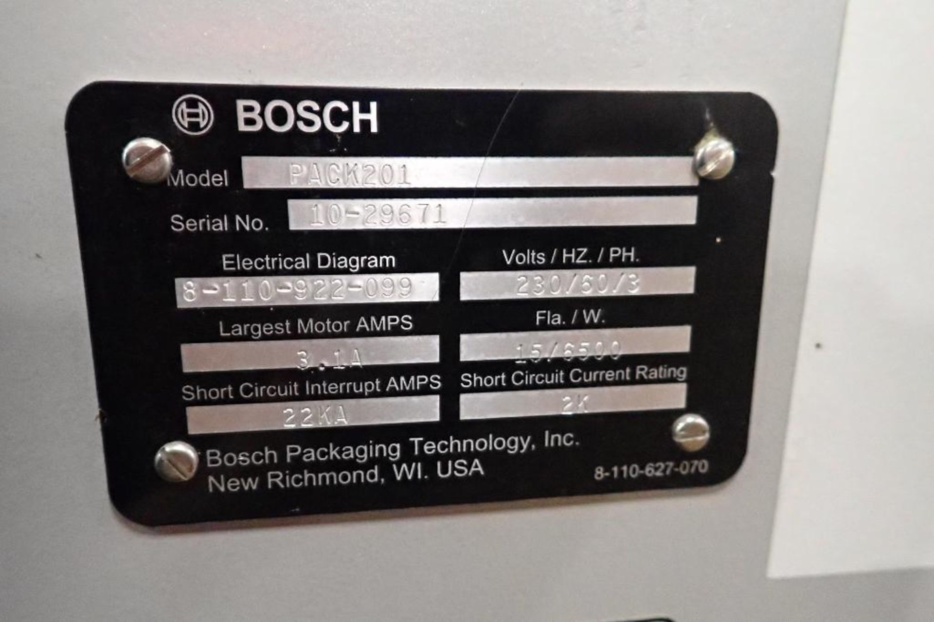 Bosch horizontal form fill seal machine, Model PACK201, SN 10-29671, R-L, 8 in. 2-up jaw, 26 in. web - Image 11 of 11