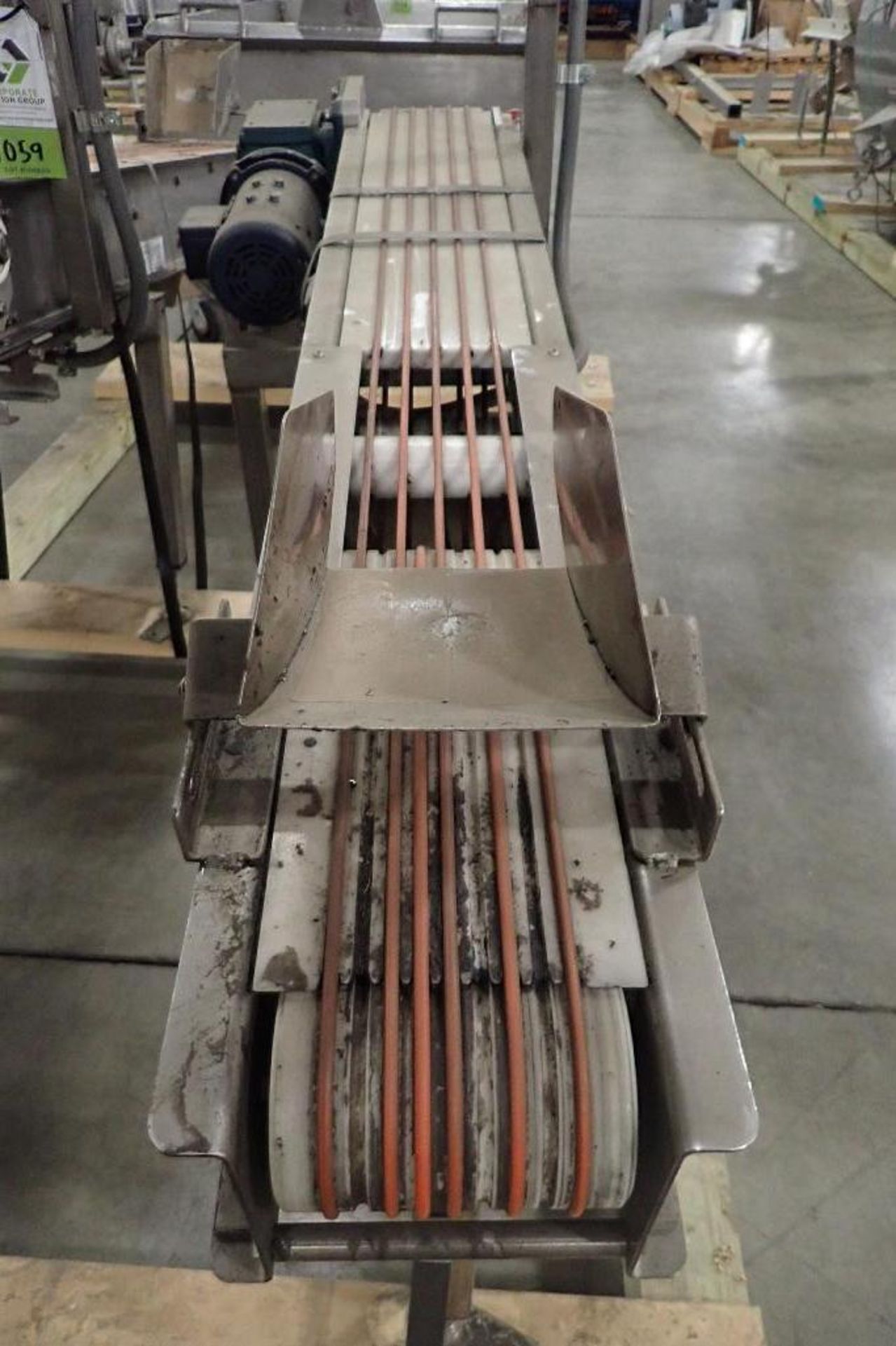 (2) incline band conveyors, 56 in. long x 6 in. wide x 19 in. infeed x 27 in. discharge, SS frame, m - Image 9 of 9
