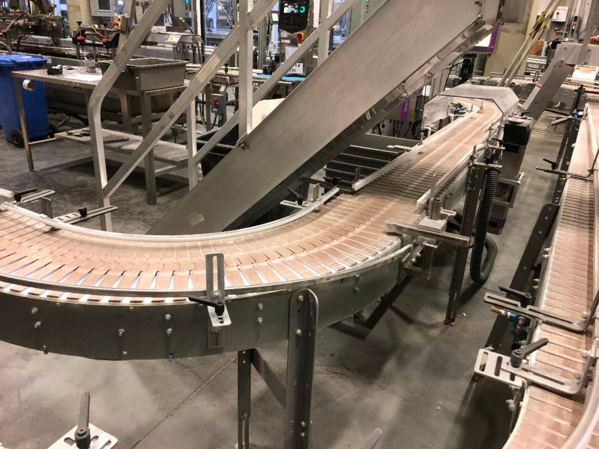Nercon straight conveyor, 24 ft. x 12 in. plastic table top chain, 180 degree turn, motor and drive. - Image 3 of 3