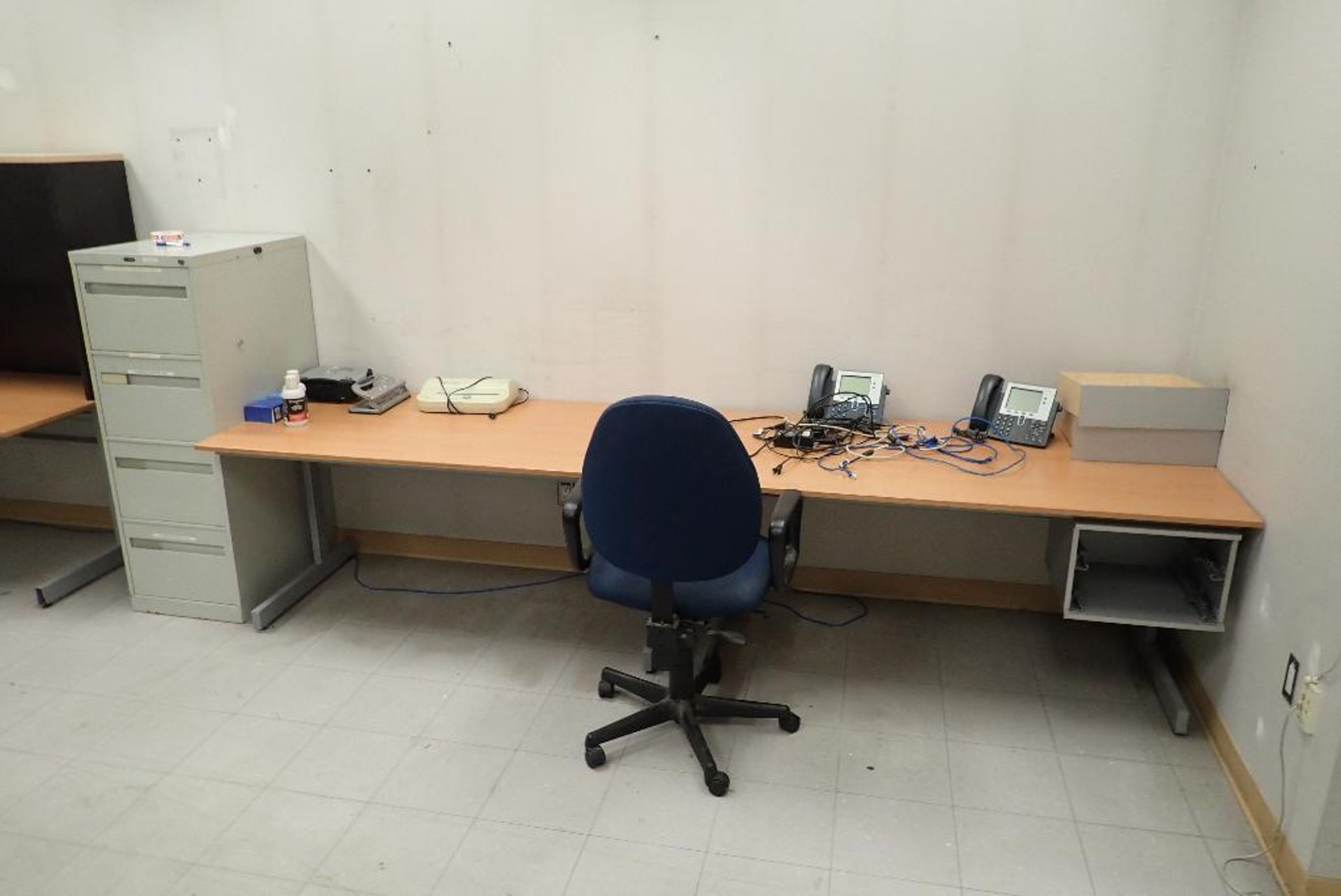 Contents of production office, desks, chairs, filing cabinets, mini fridge, NO IT EQUIPMENT. **Riggi - Image 4 of 5