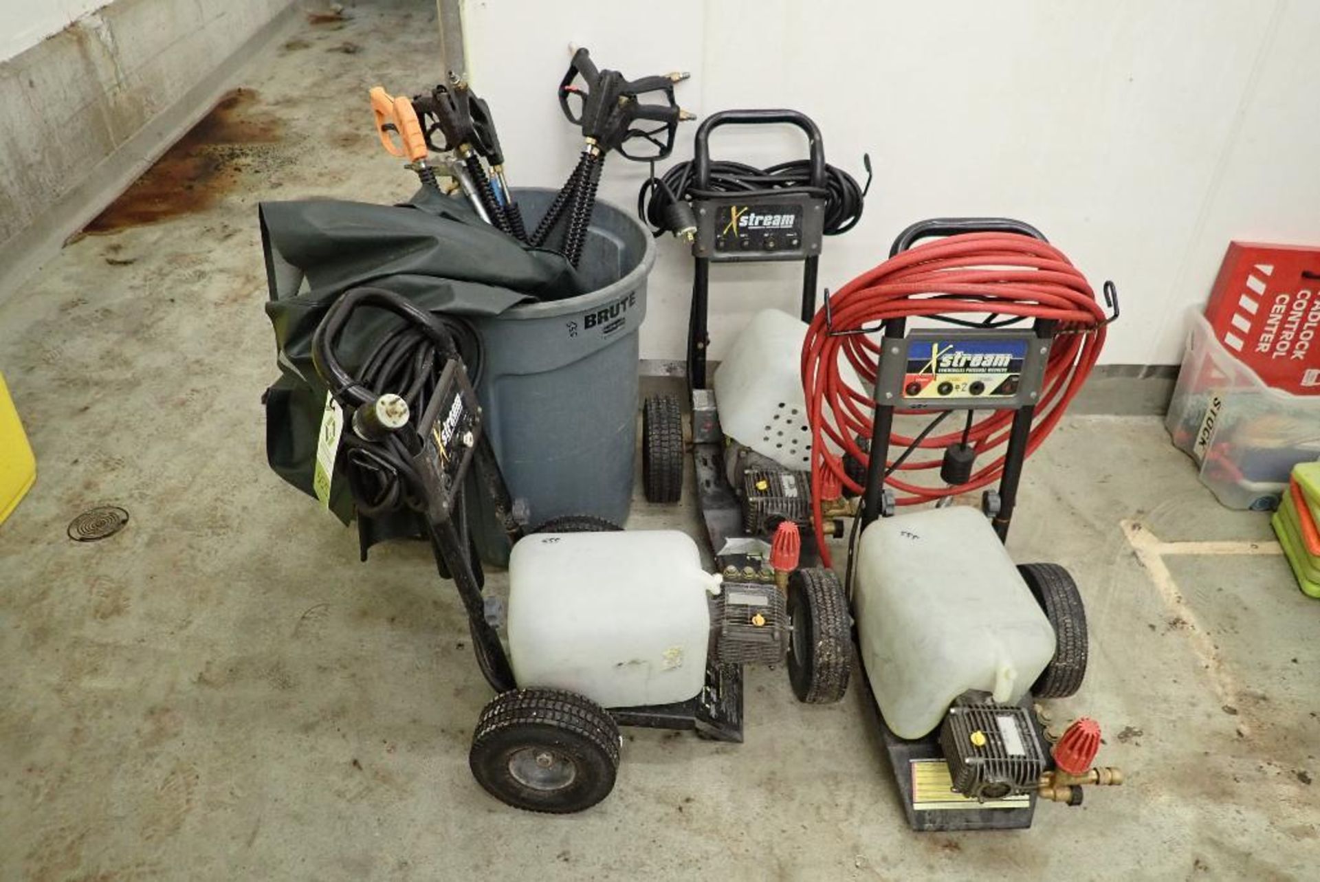 (3) Xstream commercial pressure washers, assorted spray nozzles. **Rigging Fee: $25** (Located in De