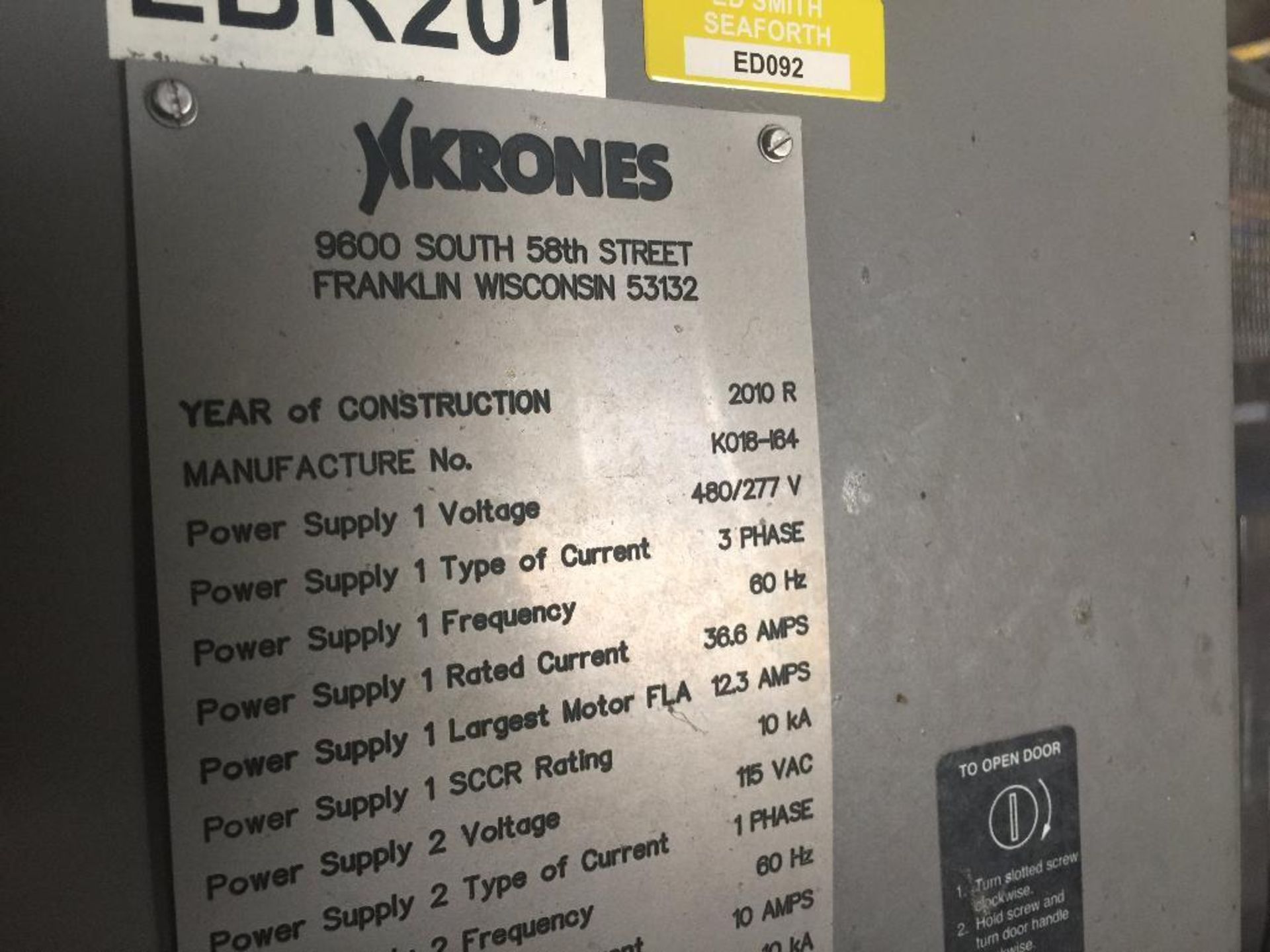 2010 Krones labeler, Manufacture No K018-164, 3 label stations, overall 150 in. long x 120 in. wide - Image 9 of 22