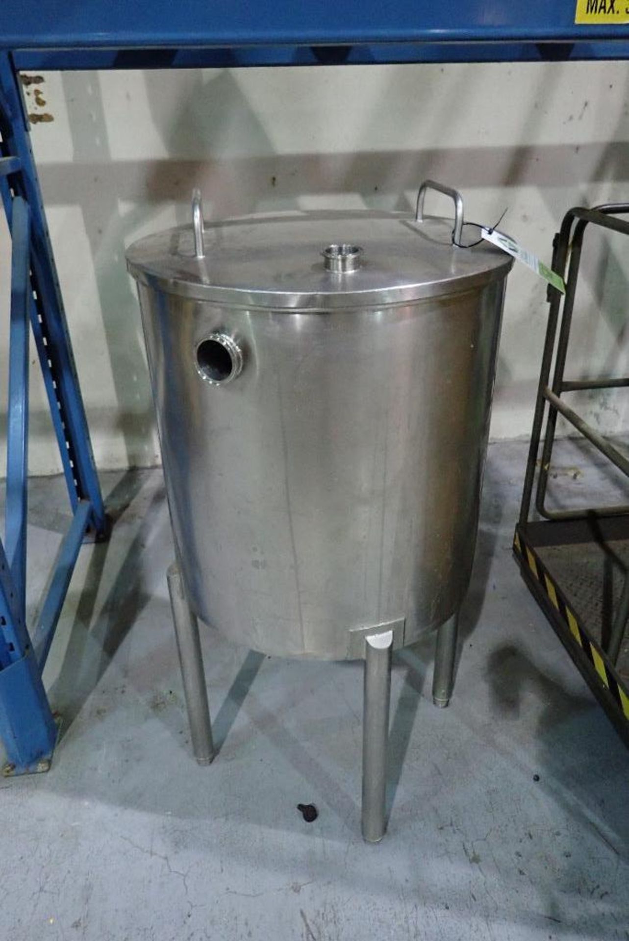 SS holding tank, 26 in. dia x 26 in. tall, cone bottom, 2 in. clamp cbo, with lid. **Rigging Fee: $1 - Image 2 of 5