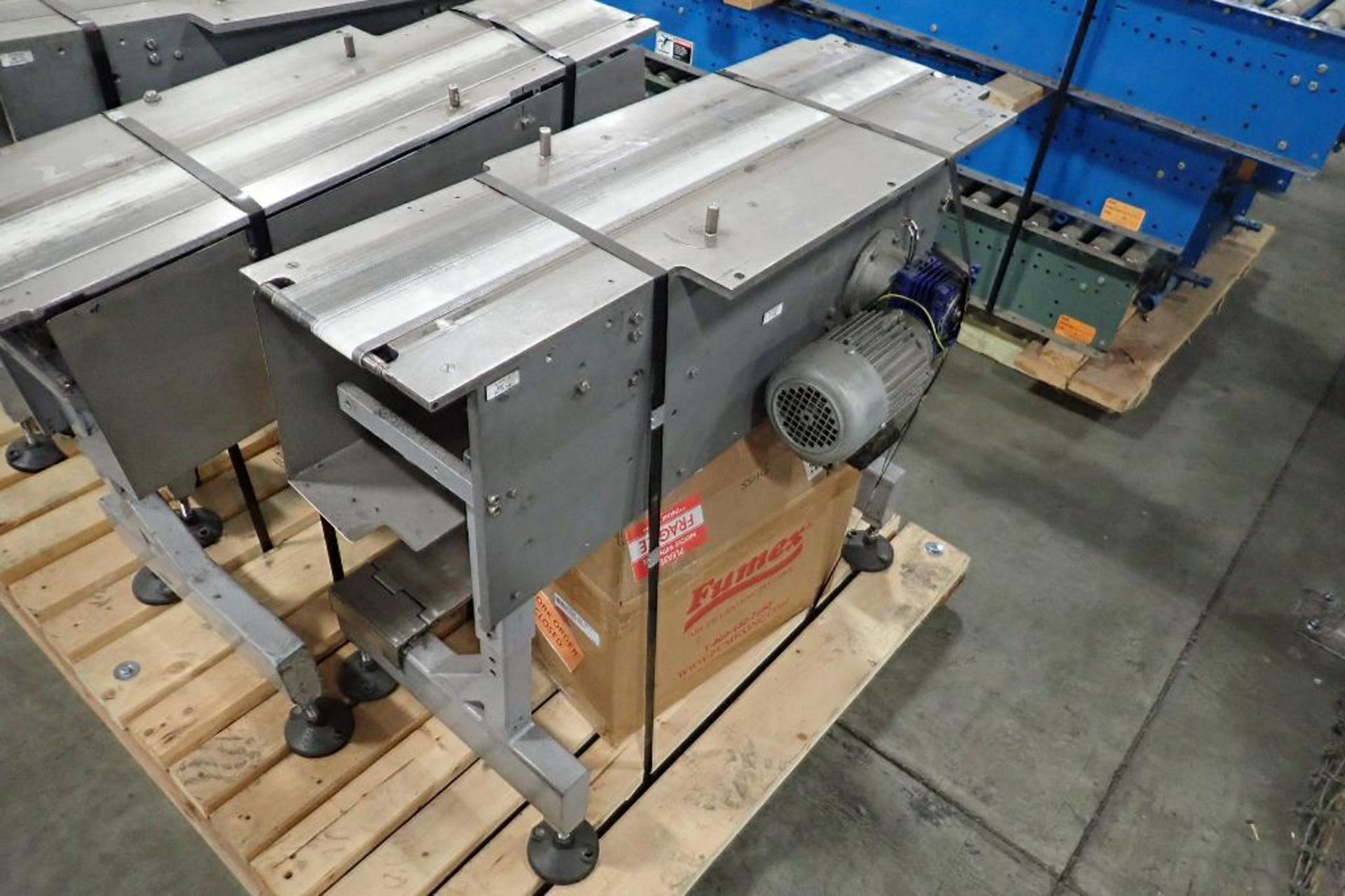 (5) conveyors, 39 in. long x 5 in. wide x 33 in. tall, SS bed, mild steel frame, motor and drives (L - Image 11 of 12