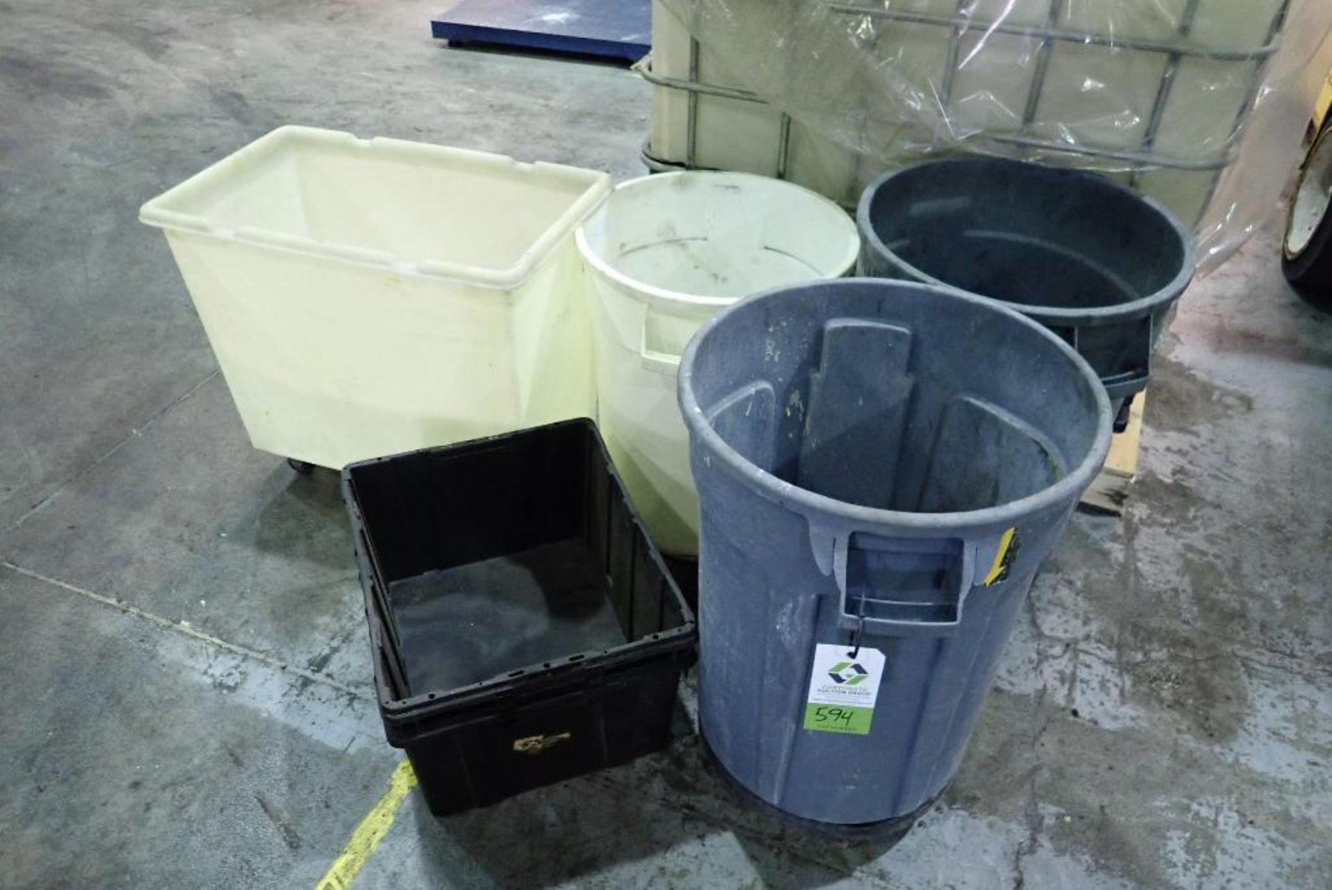 Assorted Brute trash bins, approximately 25. **Rigging Fee: $150** (Located in Delta, BC Canada.)