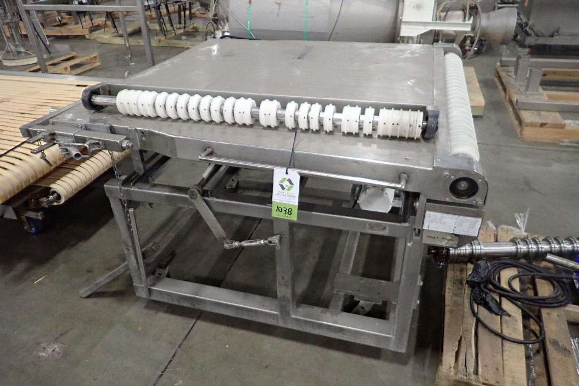 Spreader belt conveyor, 60 in. long x 58 in. wide x 38 in. tall, incomplete. **Rigging Fee: $25** (L