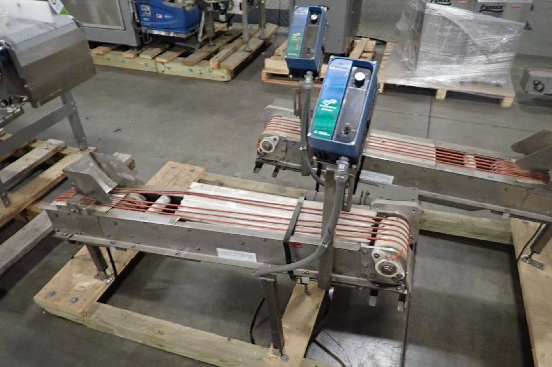 (2) incline band conveyors, 56 in. long x 6 in. wide x 19 in. infeed x 27 in. discharge, SS frame, m - Image 2 of 8