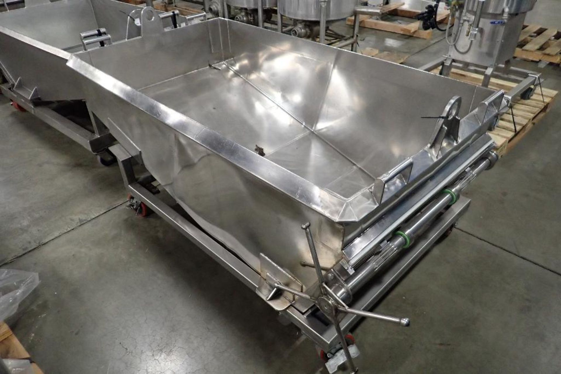 SS dough trough, 72 in. long x 40 in. wide x 30 in. deep, slant bottom, slide gate discharge, SS fra - Image 3 of 5