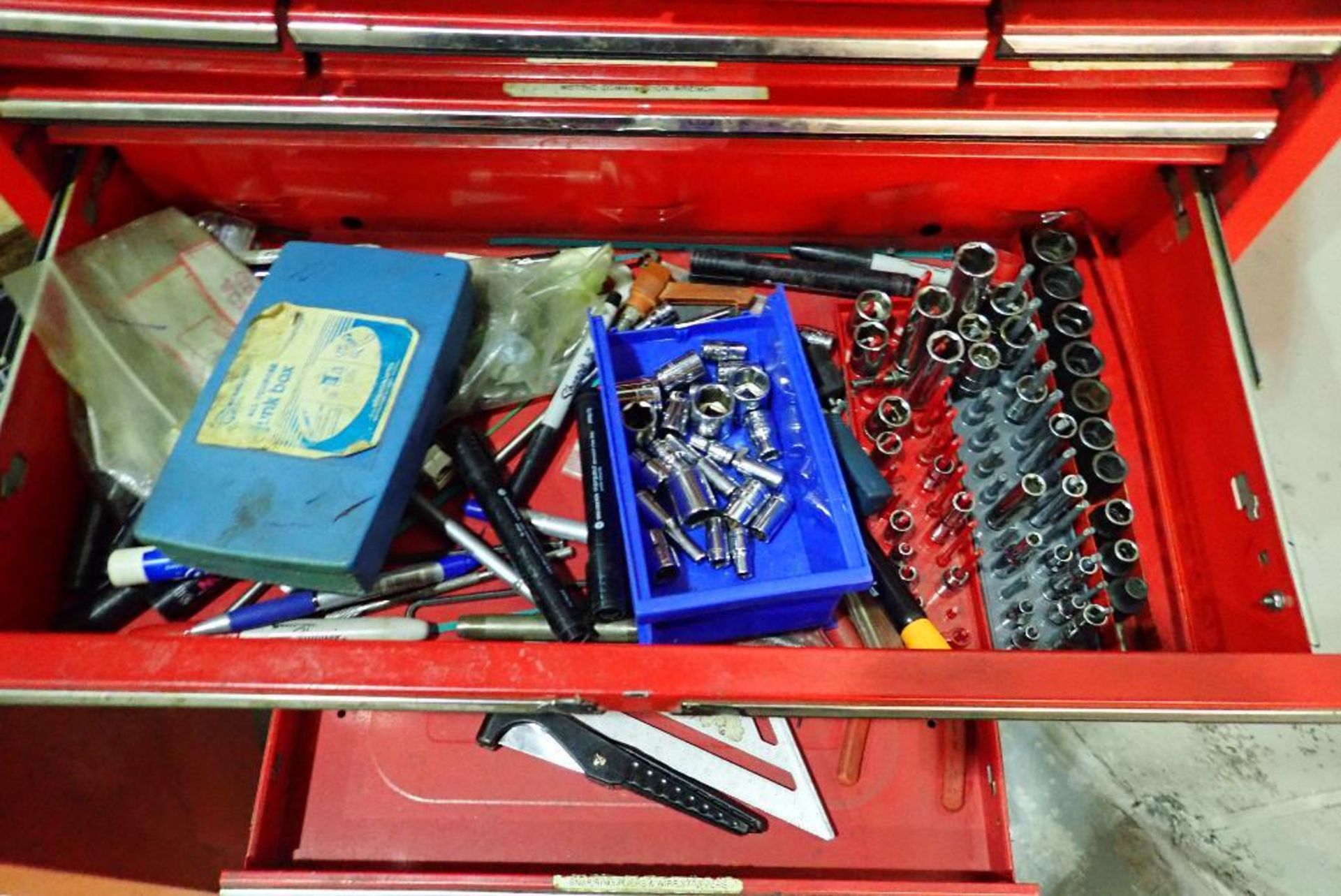 (2) tool chests with contents, wrenches, sockets, drill bits screw drivers, air tools, hammers, plie - Image 6 of 31