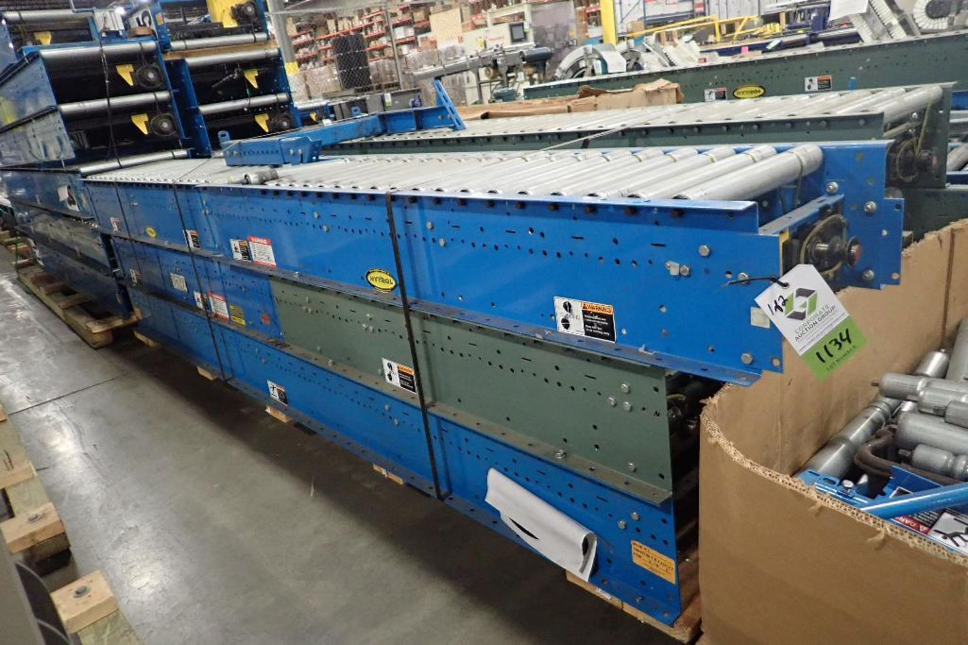 Skid of Hytrol powered roller conveyor (6) sections, approx. 60 ft, 15 in. wide, box of extra Hytrol - Image 7 of 8