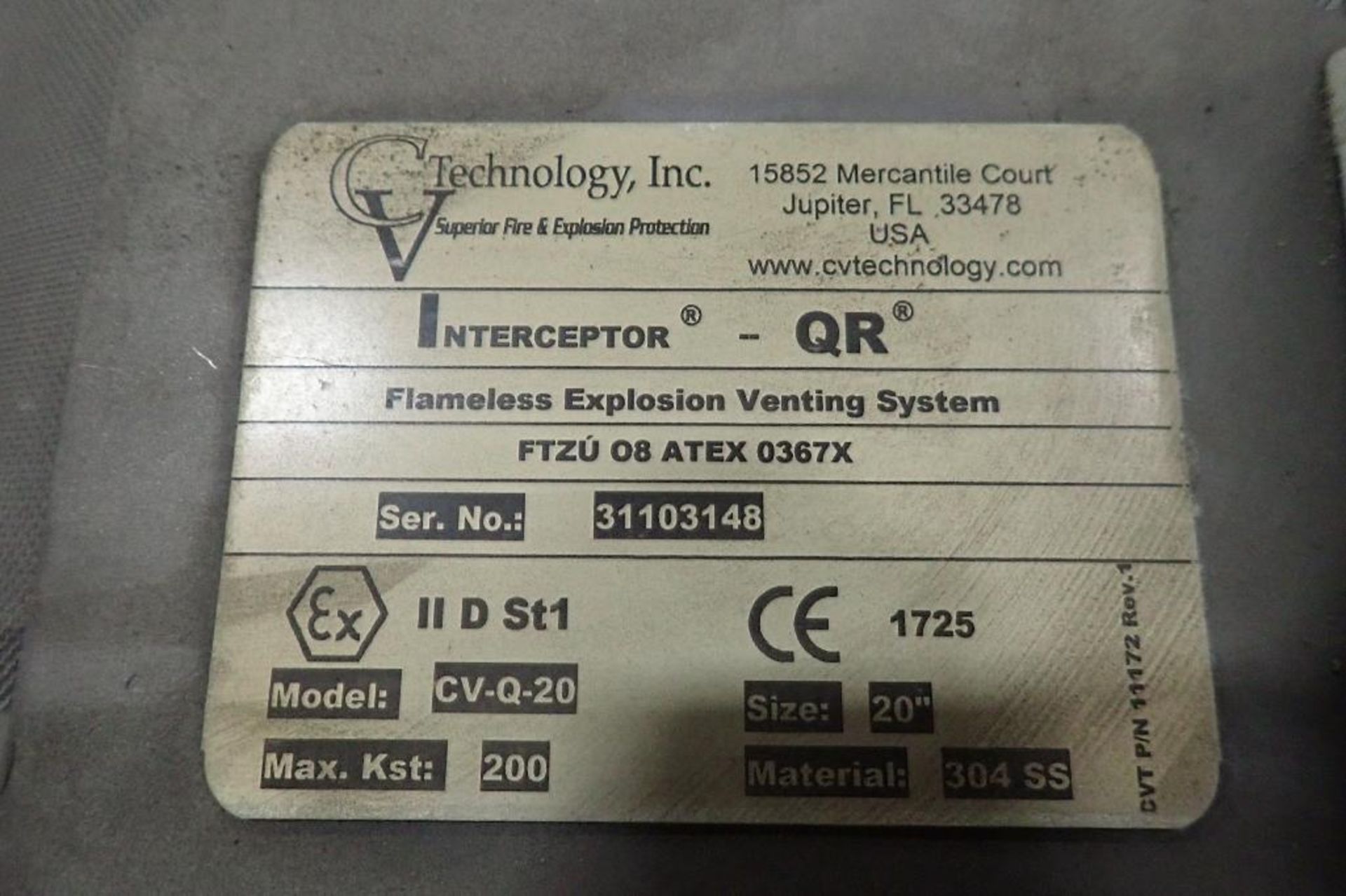 (2) Interceptor flameless explosion venting system, Model CV-Q-20, SN 31103148/47, 20 in. dia, 304 S - Image 3 of 7