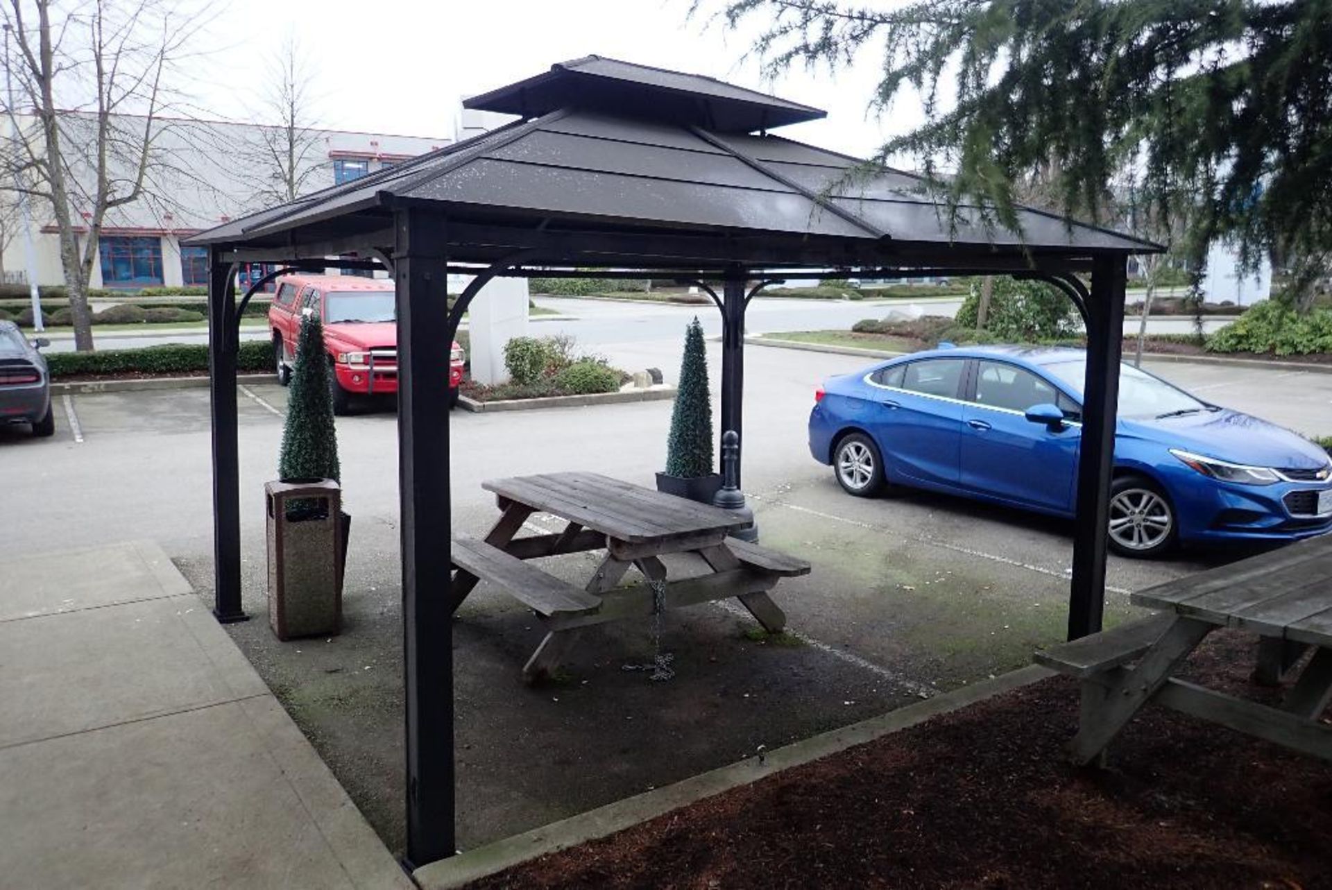 Awning, (3) wooden benches. **Rigging Fee: $150** (Located in Delta, BC Canada.)