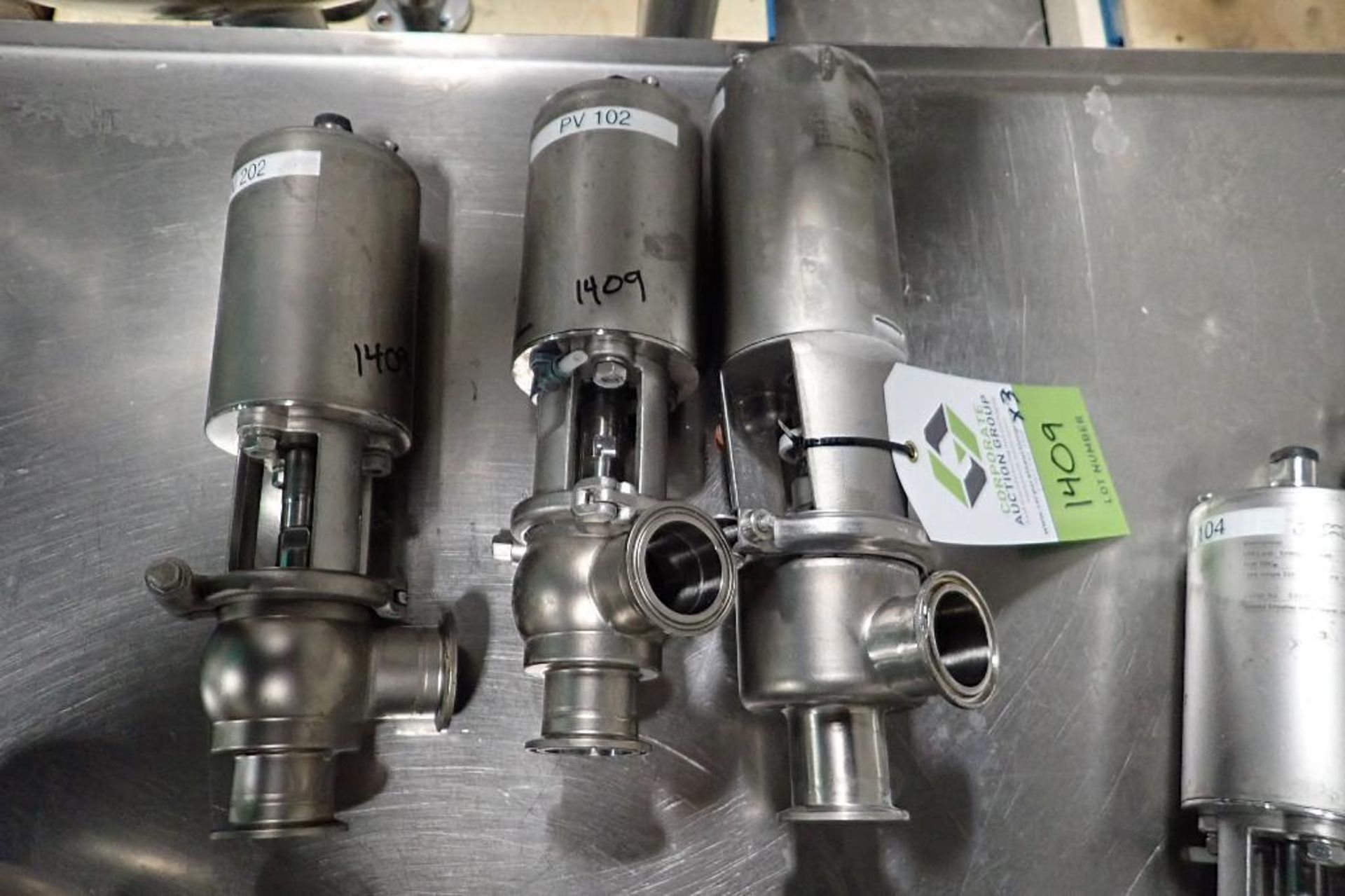 (3) Alfa Laval pneumatic valves, Type: SSV PN10, 1 1/2 in. outlets. **Rigging Fee: $25** (Located in