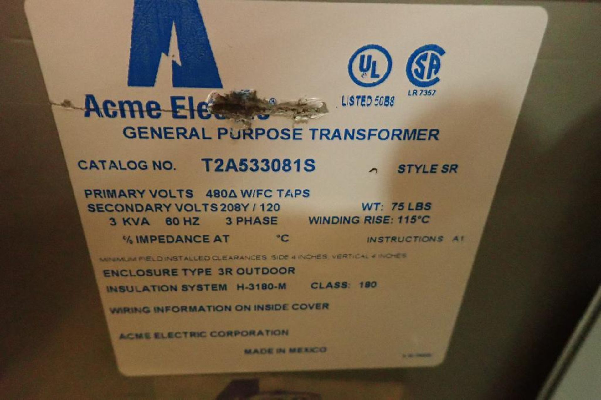 (5) New Acme general purpose transformers. (See photos for additional specs). **Rigging Fee: $25** ( - Image 5 of 11