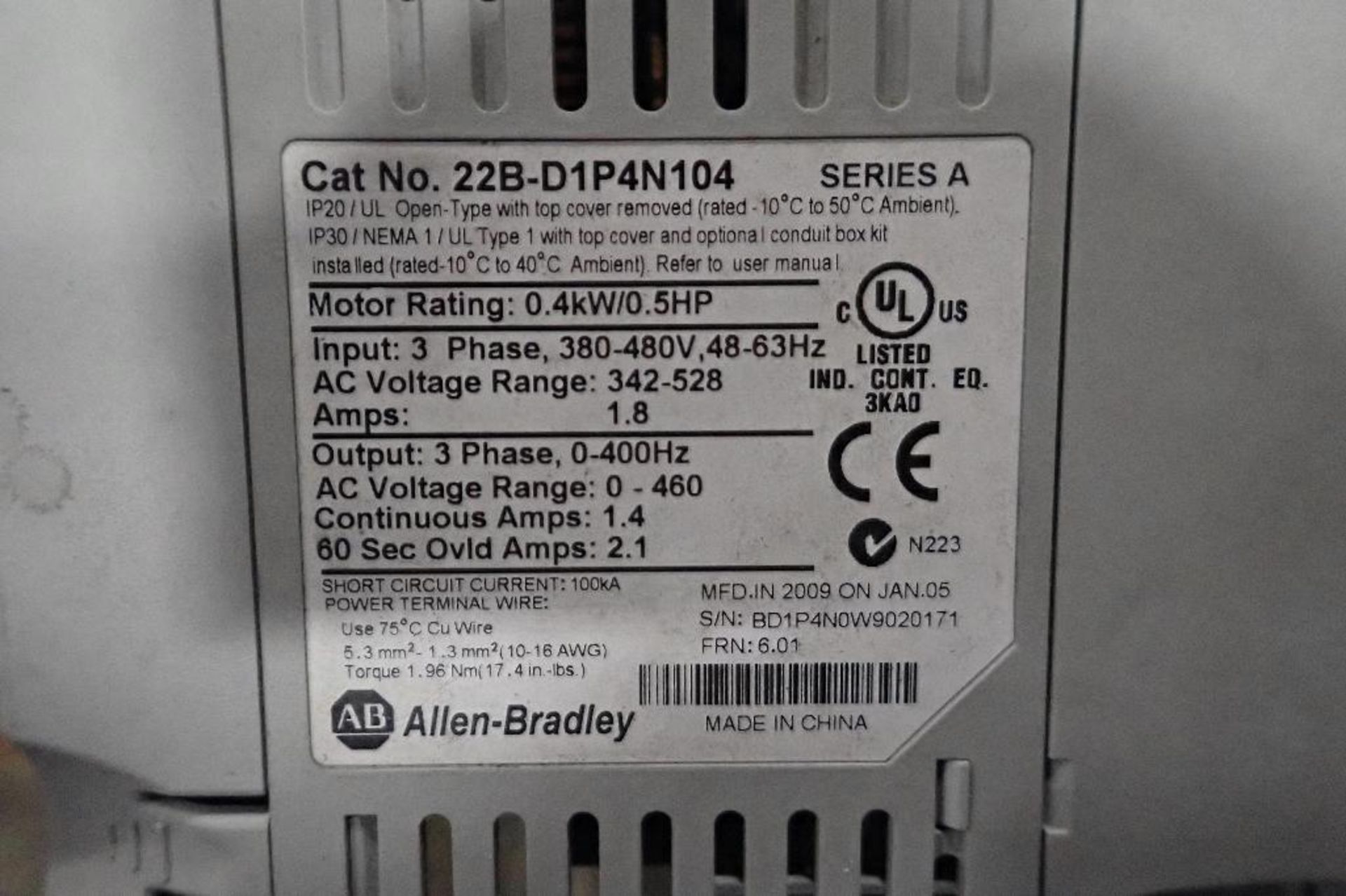 (3) Allen Bradley powerflex 40 vfds, .5 hp, 1 hp, 1.5 hp. (See photos for additional specs). **Riggi - Image 3 of 7