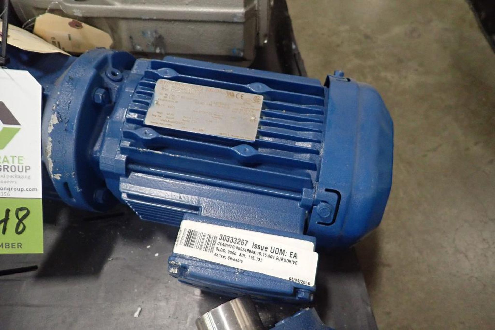 (5) SEW electric motors and gearboxes, 0.75 hp to 1.5 hp. (See photos for additional specs). **Riggi - Image 8 of 27