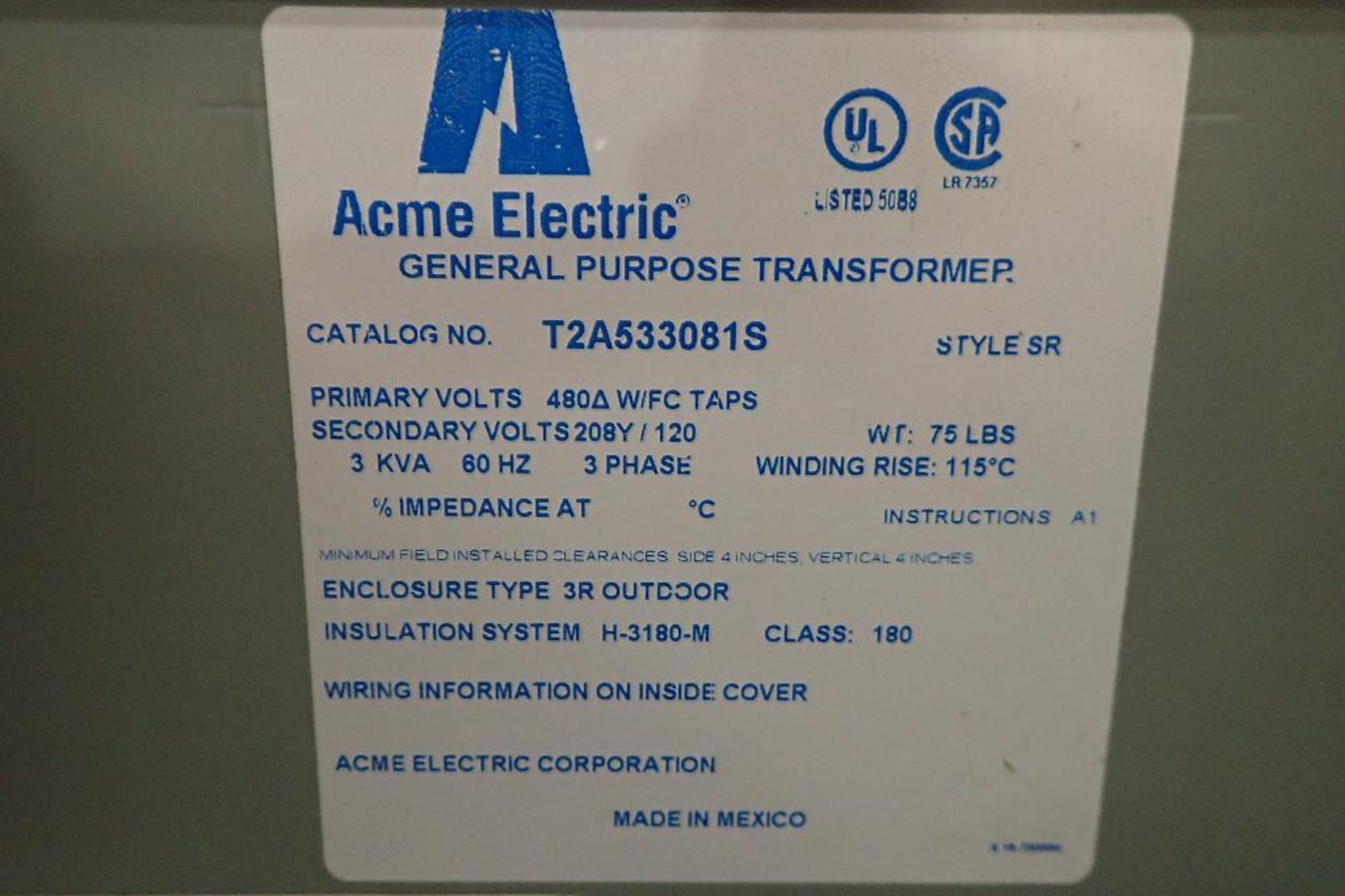 (5) New Acme general purpose transformers. (See photos for additional specs). **Rigging Fee: $25** ( - Image 2 of 11