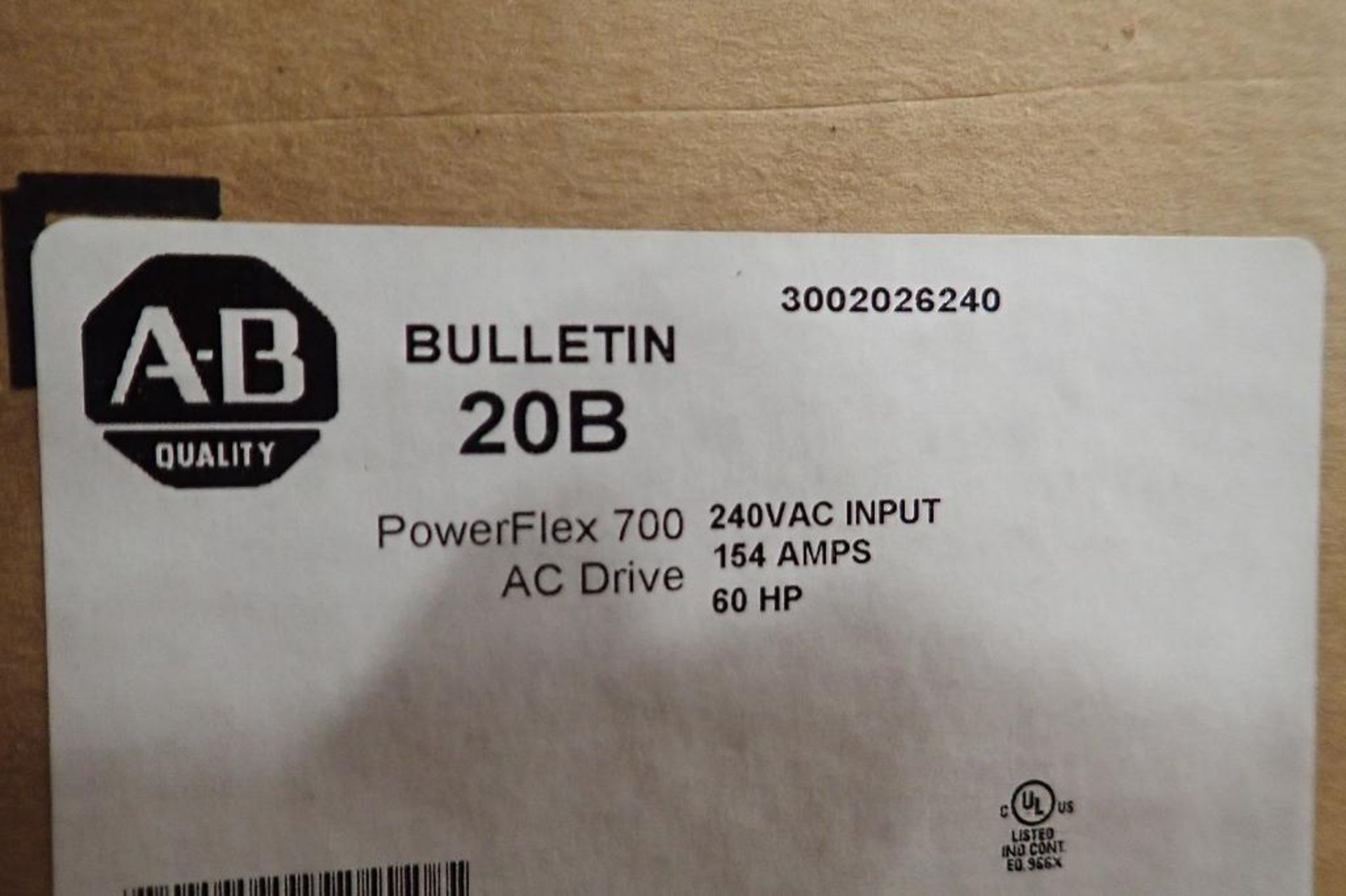 New Allen Bradley powerflex700 vfd, 60 hp. (See photos for additional specs). **Rigging Fee: $25** ( - Image 6 of 6