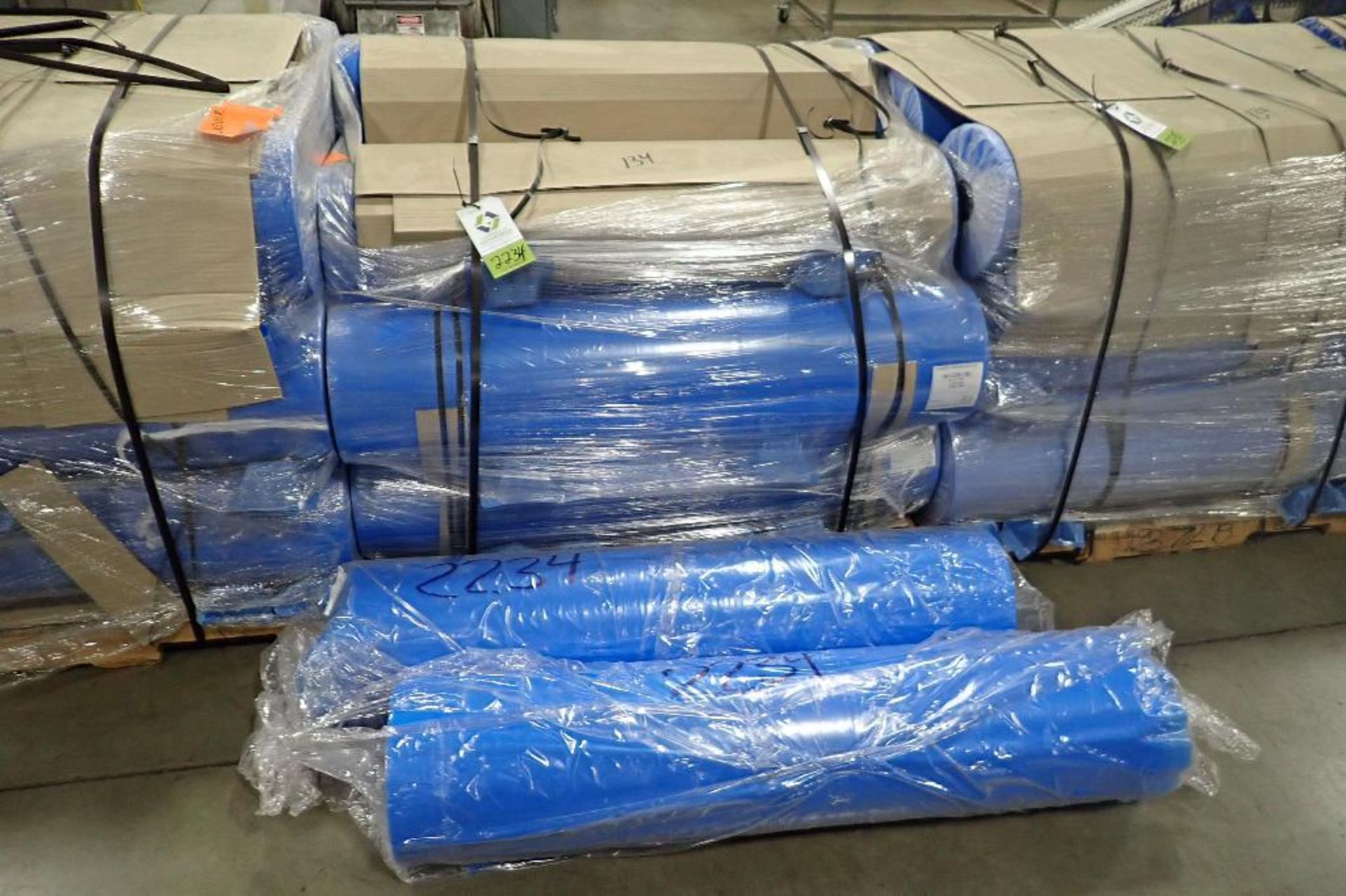 (10) Rolls Veritiv Operating company 48 in. x 2500 ft. x 3 mil. Blue tint custom sheeting.. (See pho