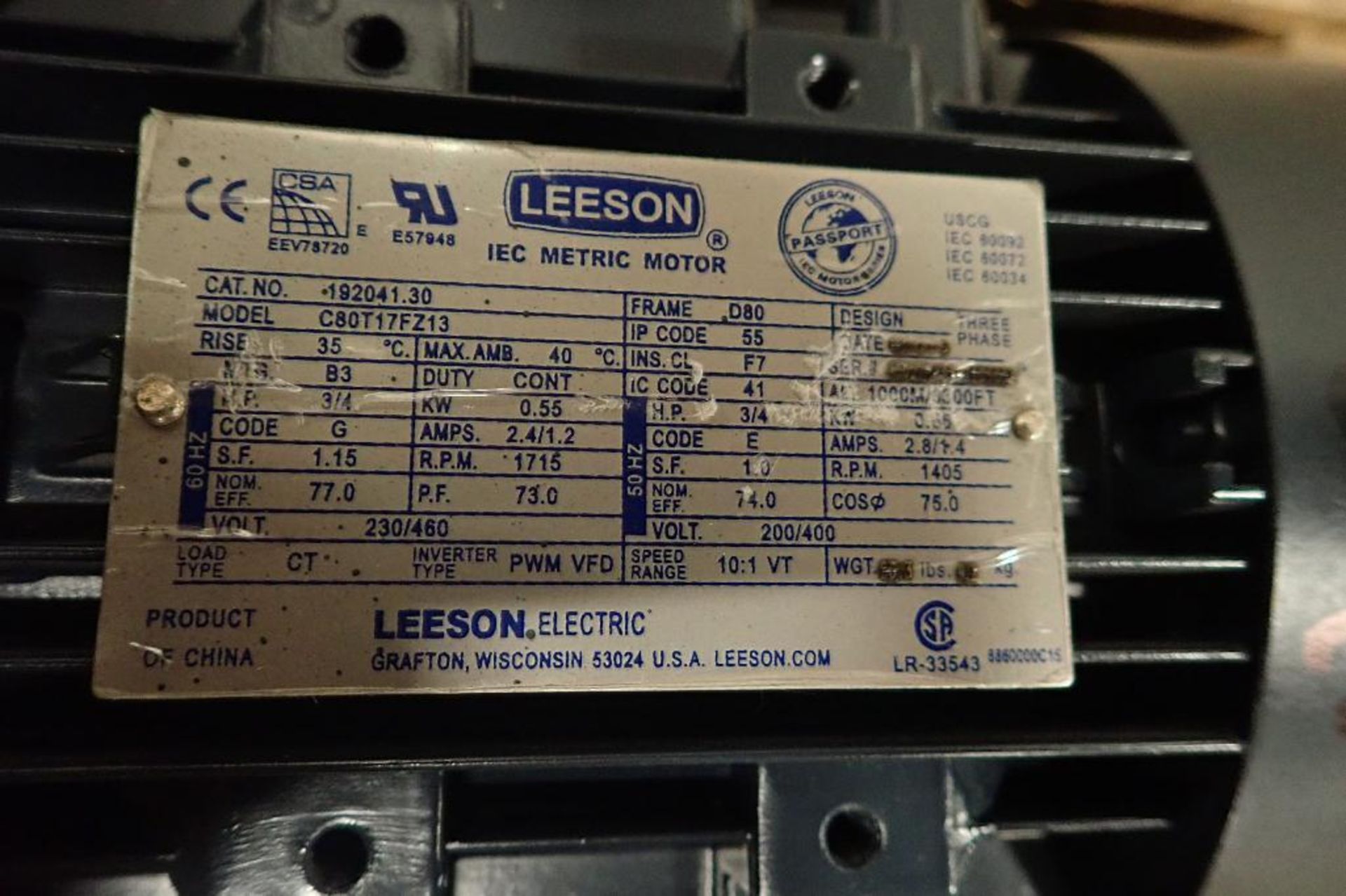 (7) Leeson motors, 3/4 hp to 3 hp. (See photos for additional specs). **Rigging Fee: $25** (Located - Image 10 of 22