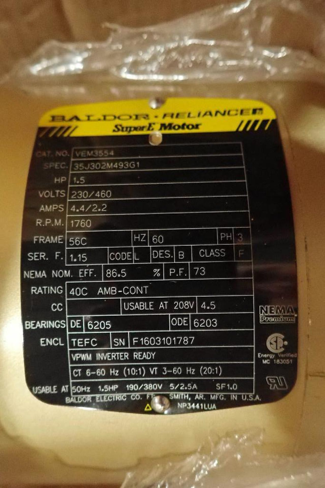 New Baldor 1.5 electric motor. (See photos for additional specs). **Rigging Fee: $25** (Located in E - Image 3 of 3