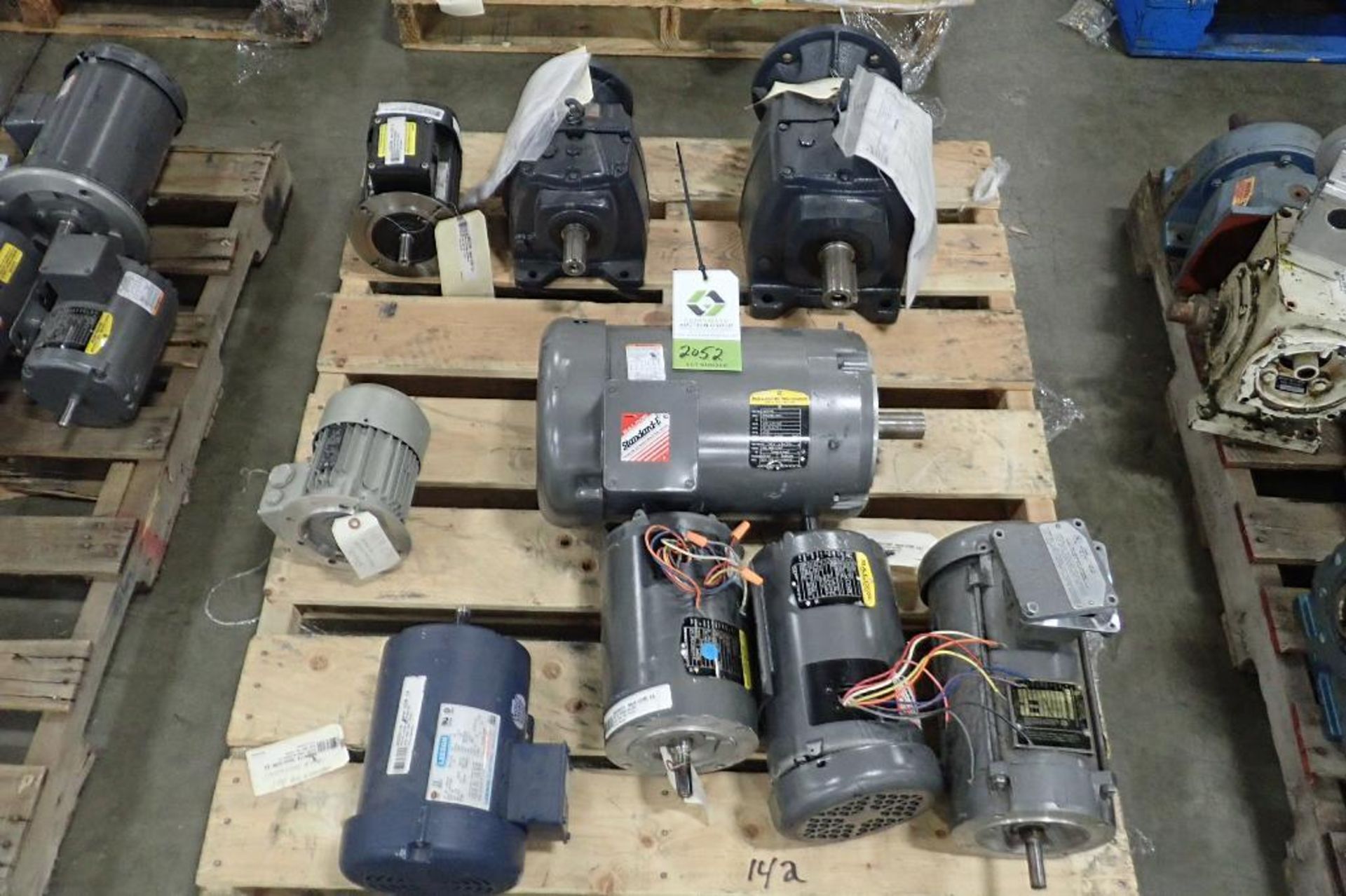 Pallet of assorted electric motors and gearboxes. (See photos for additional specs). **Rigging Fee: