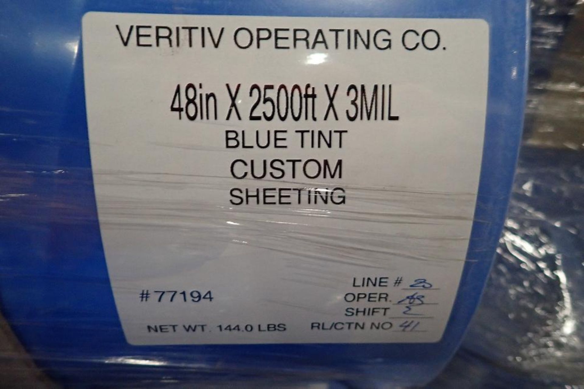 (10) Rolls Veritiv Operating company 48 in. x 2500 ft. x 3 mil. Blue tint custom sheeting.. (See pho - Image 4 of 4