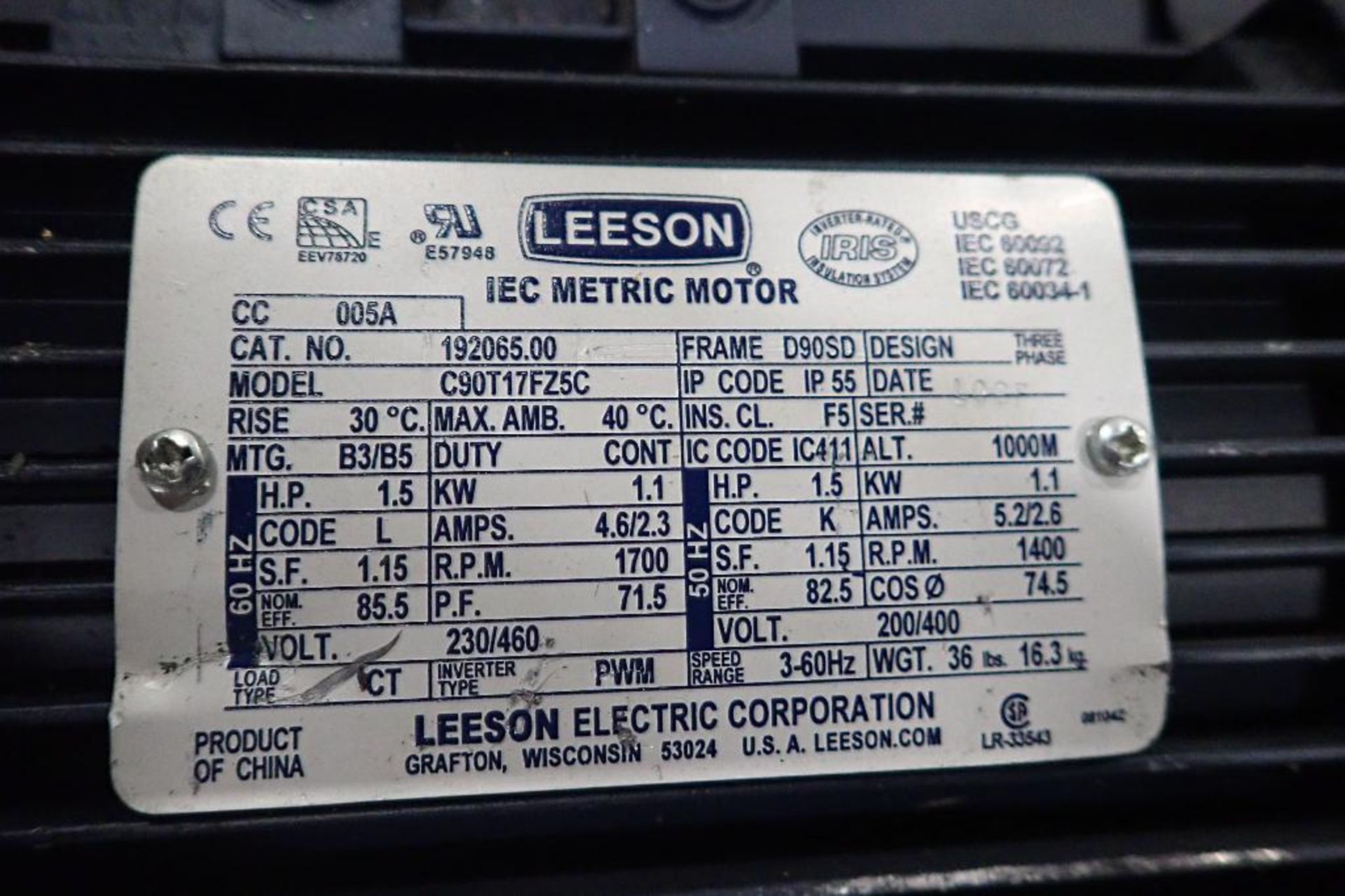 (7) Leeson motors, 3/4 hp to 3 hp. (See photos for additional specs). **Rigging Fee: $25** (Located - Image 4 of 22