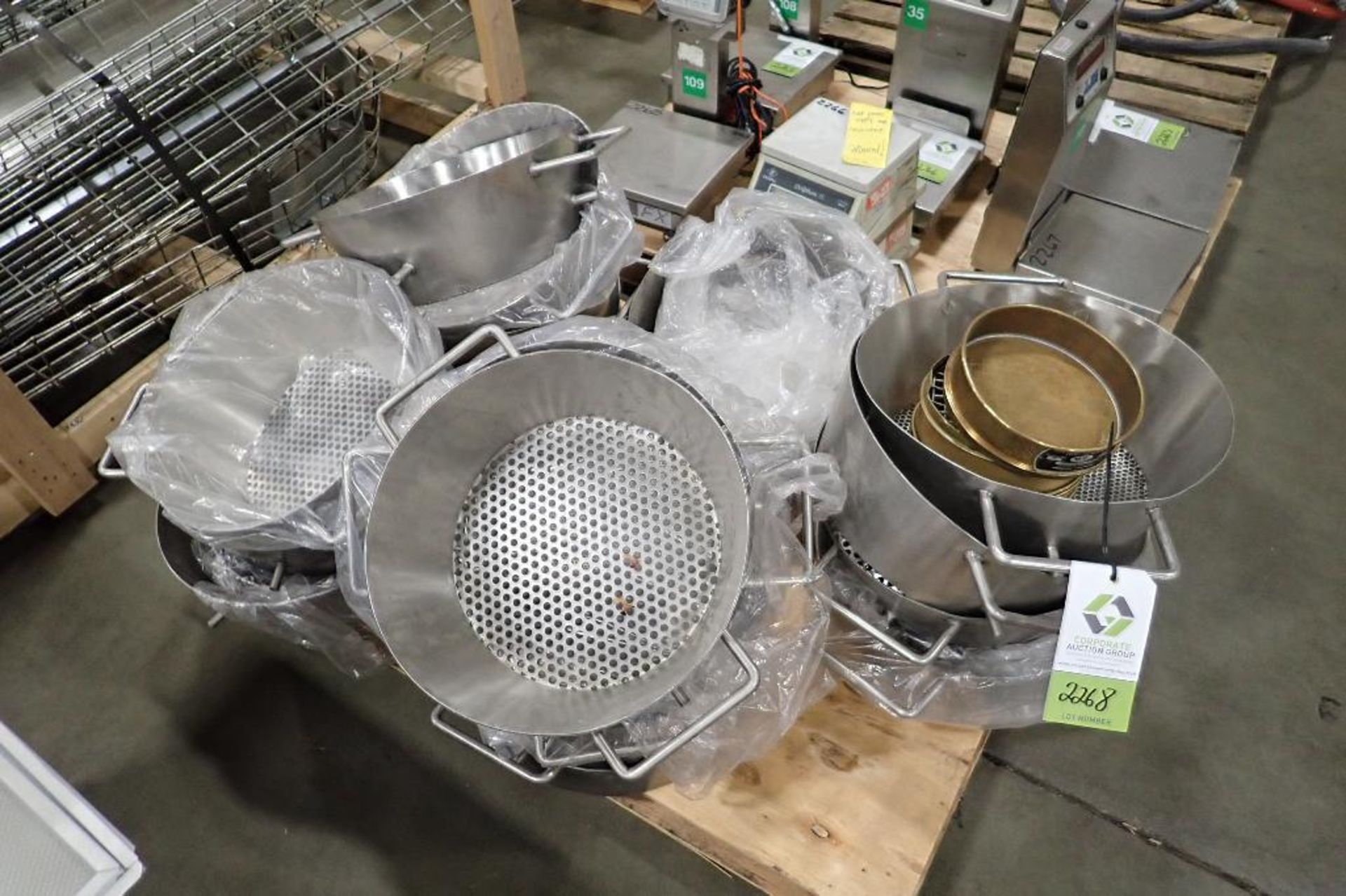 Skid of assorted SS screens and sieves. (See photos for additional specs). **Rigging Fee: $25** (Loc