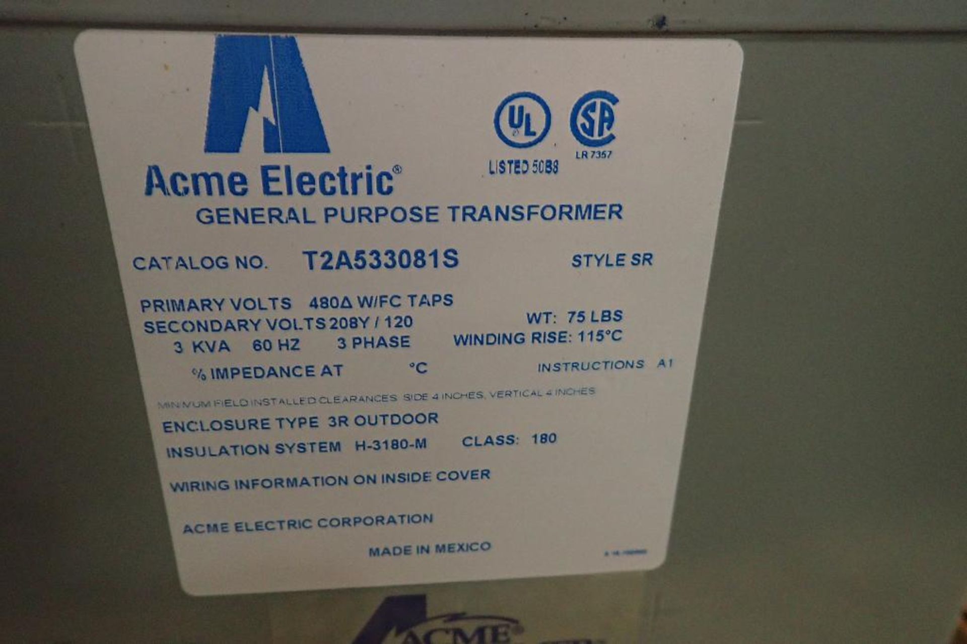 (5) New Acme general purpose transformers. (See photos for additional specs). **Rigging Fee: $25** ( - Image 7 of 11