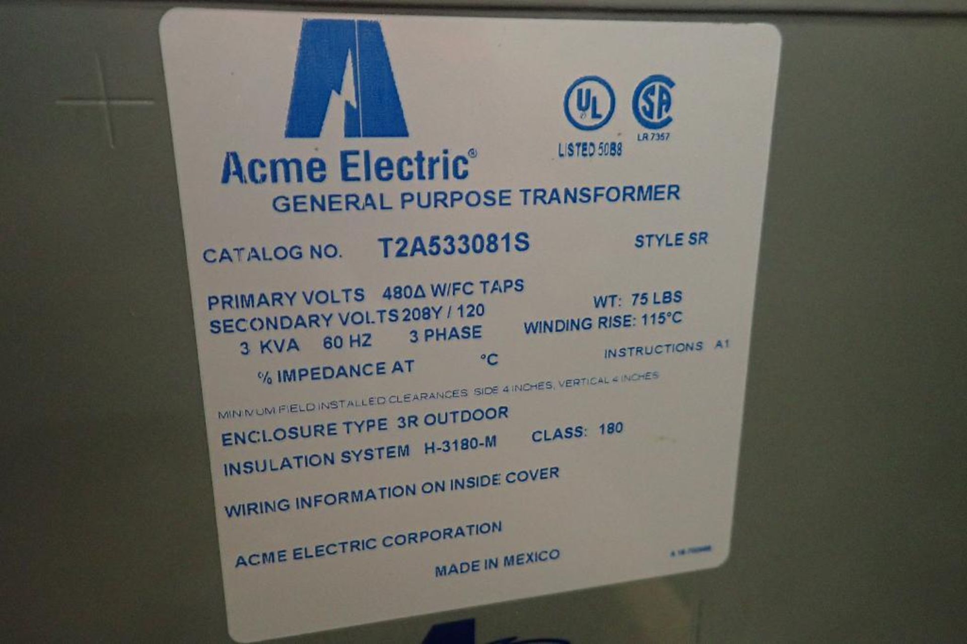 (5) New Acme general purpose transformers. (See photos for additional specs). **Rigging Fee: $25** ( - Image 11 of 11