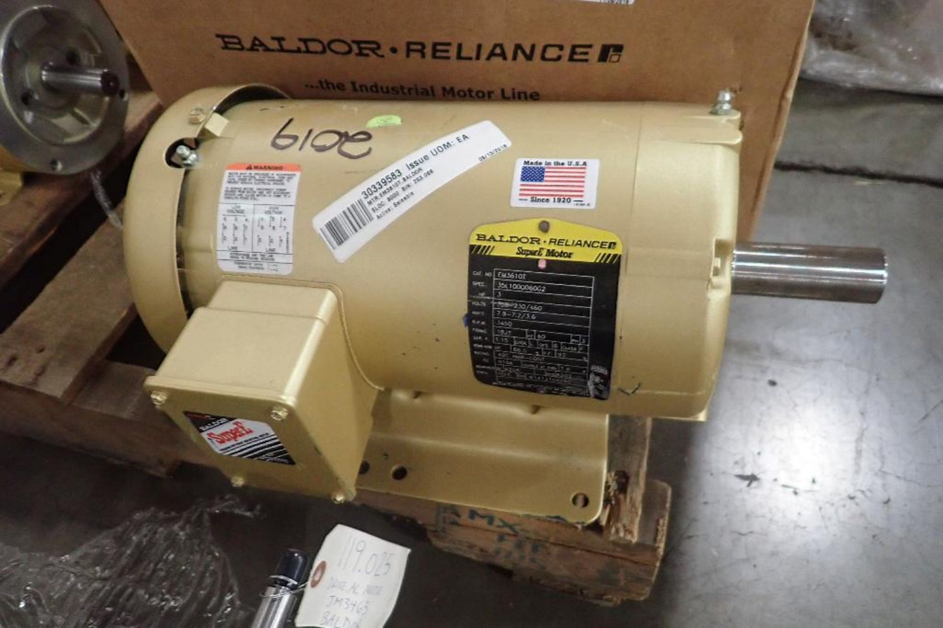 (5) New Baldor electric motors, 1 hp to 3 hp. (See photos for additional specs). **Rigging Fee: $25* - Image 10 of 11